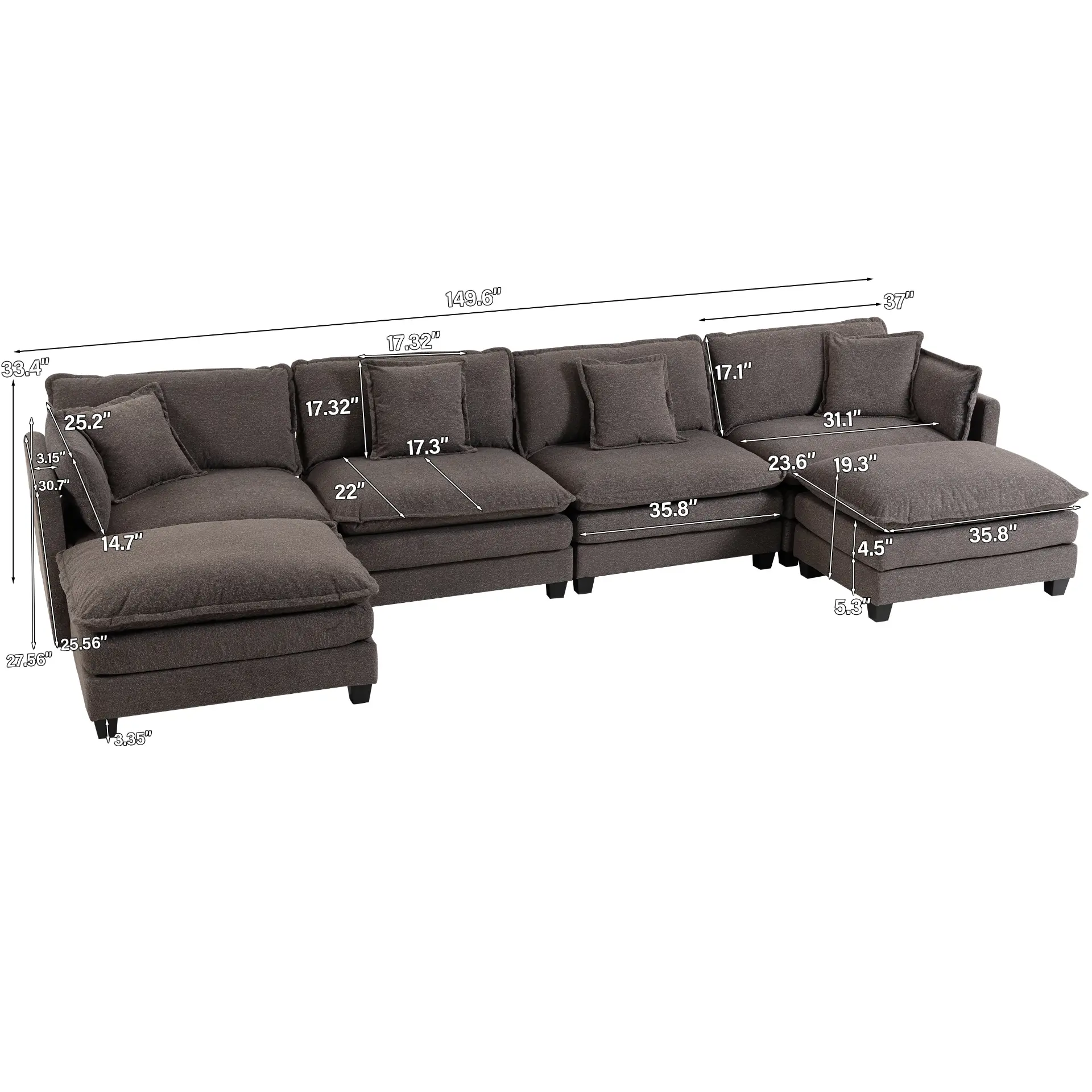 Chenille Four-Seat Modular Sofa with Dual Ottomans - view 63
