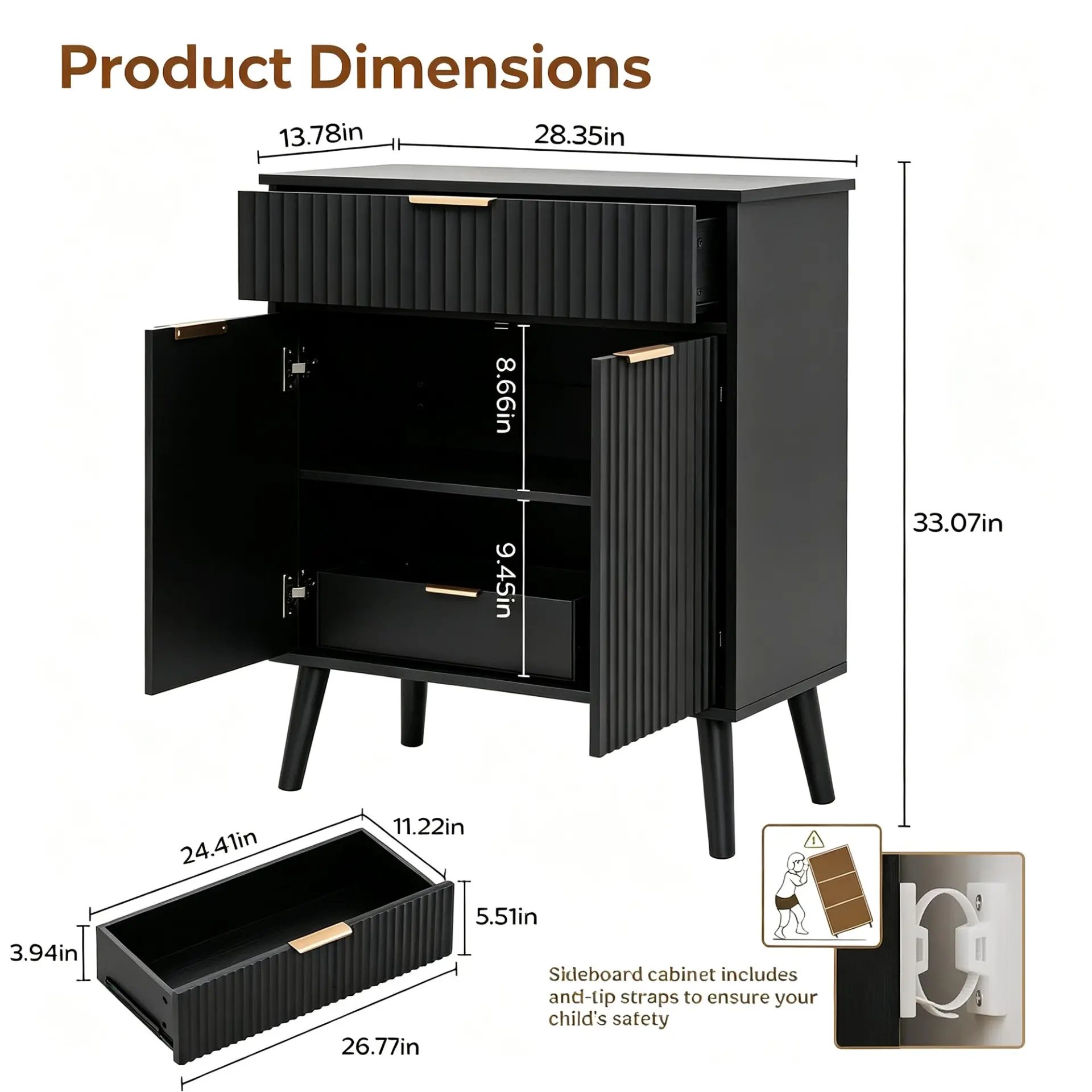 Two-Door Wooden Buffet Cabinet with Storage Drawer - view 2