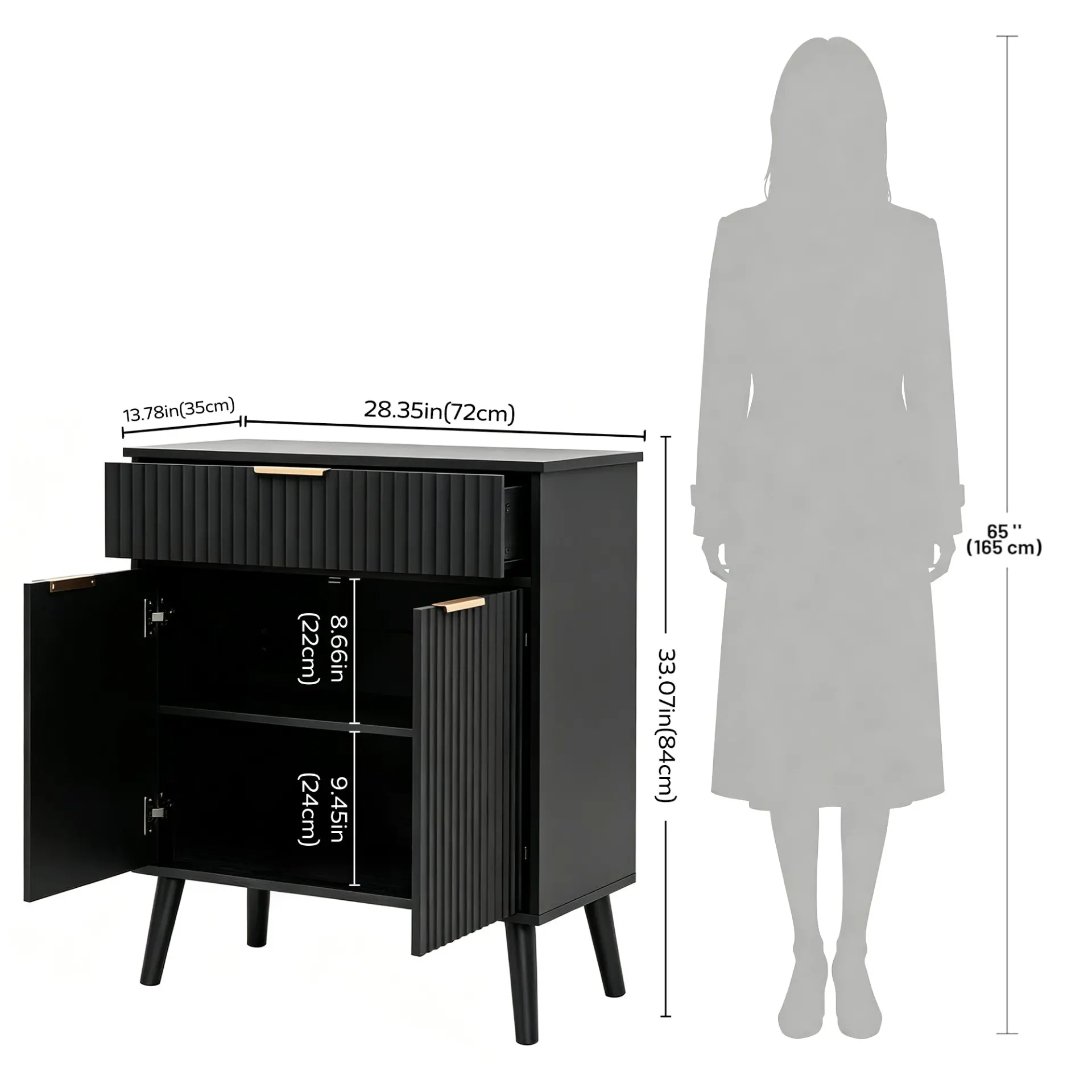 Two-Door Wooden Buffet Cabinet with Storage Drawer - view 3