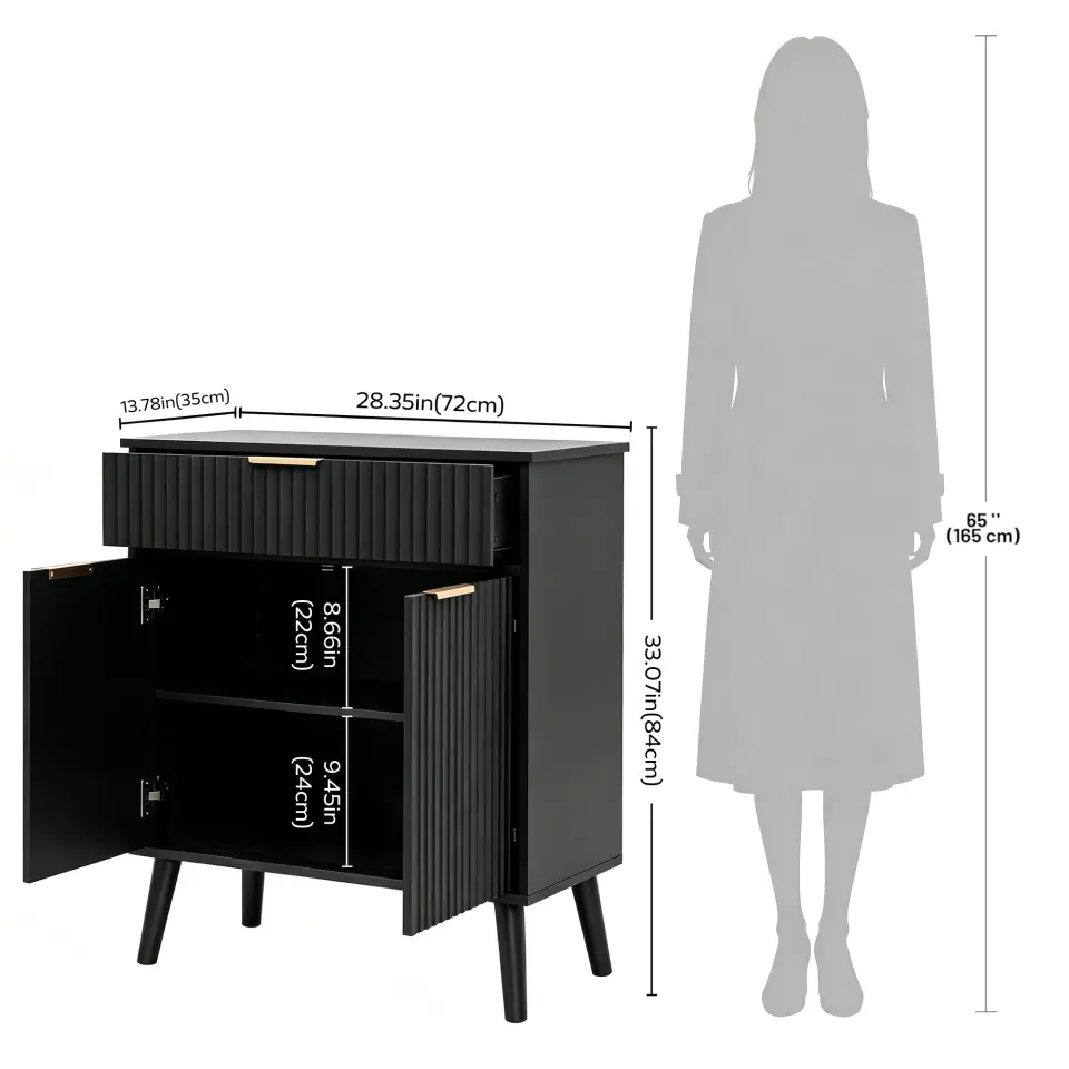 Two-Door Wooden Buffet Cabinet with Storage Drawer thumbnail 3