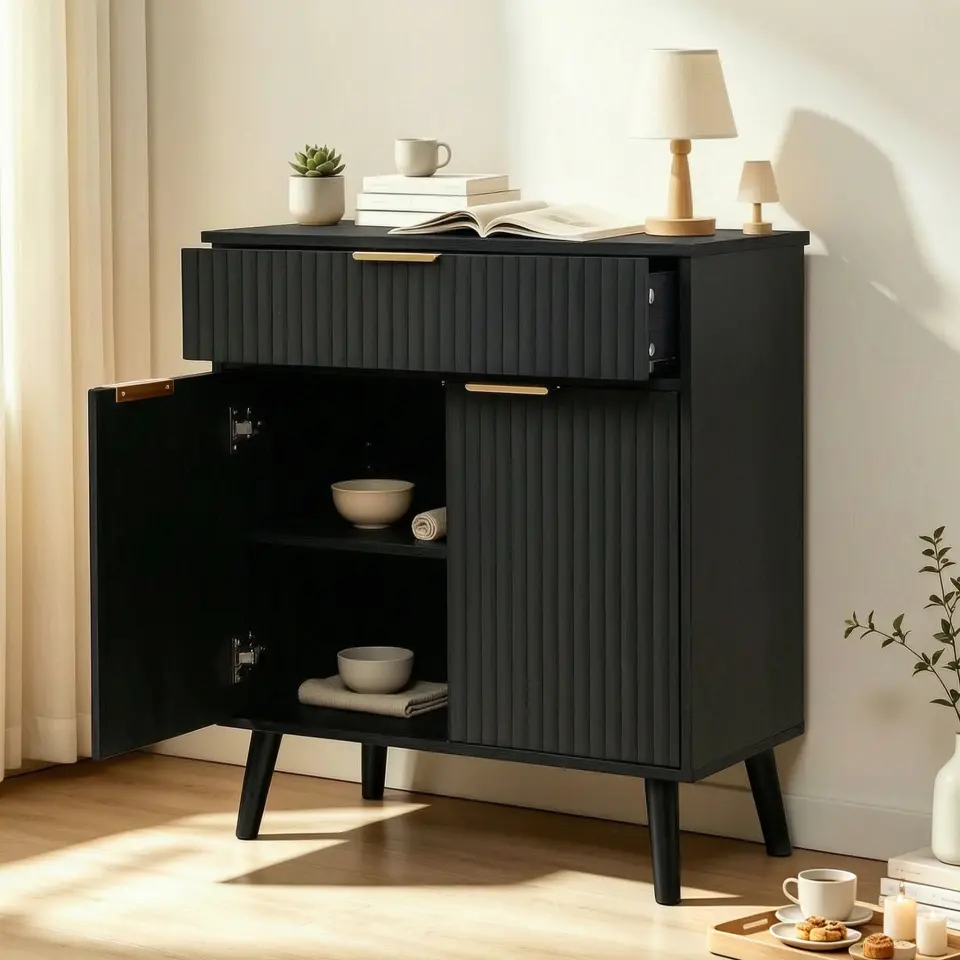 Two-Door Wooden Buffet Cabinet with Storage Drawer thumbnail 5