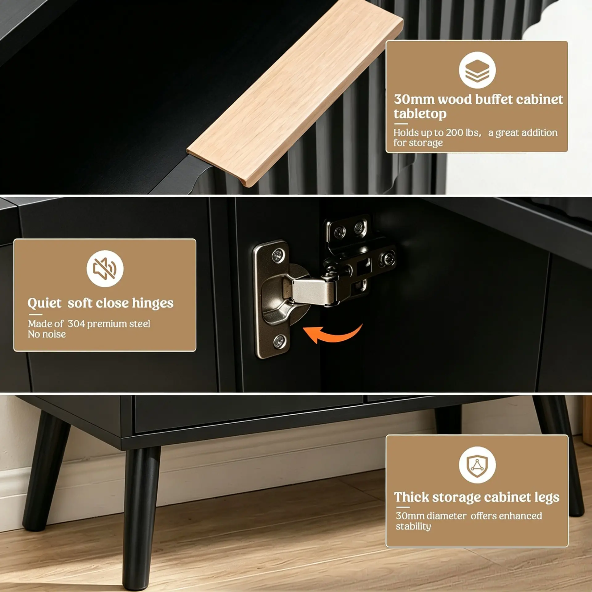 Two-Door Wooden Buffet Cabinet with Storage Drawer - view 8