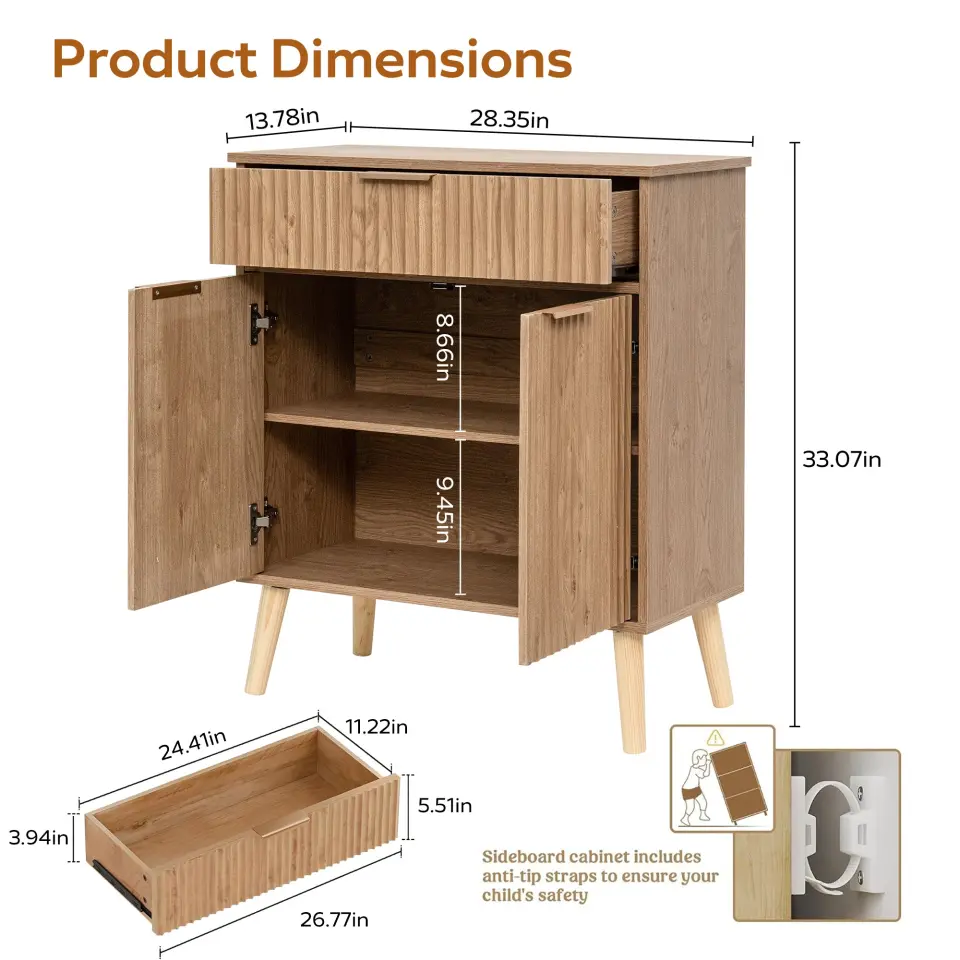 Two-Door Wooden Buffet Cabinet with Storage Drawer thumbnail 19