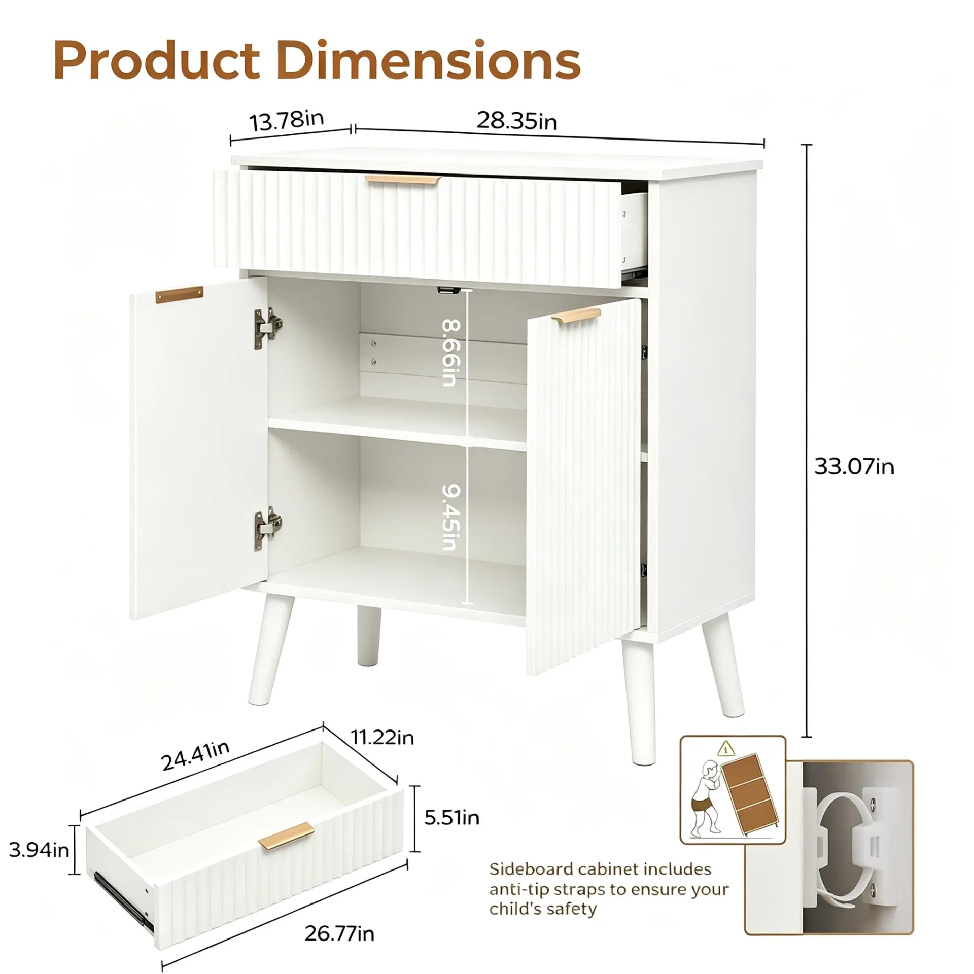 Two-Door Wooden Buffet Cabinet with Storage Drawer - view 35