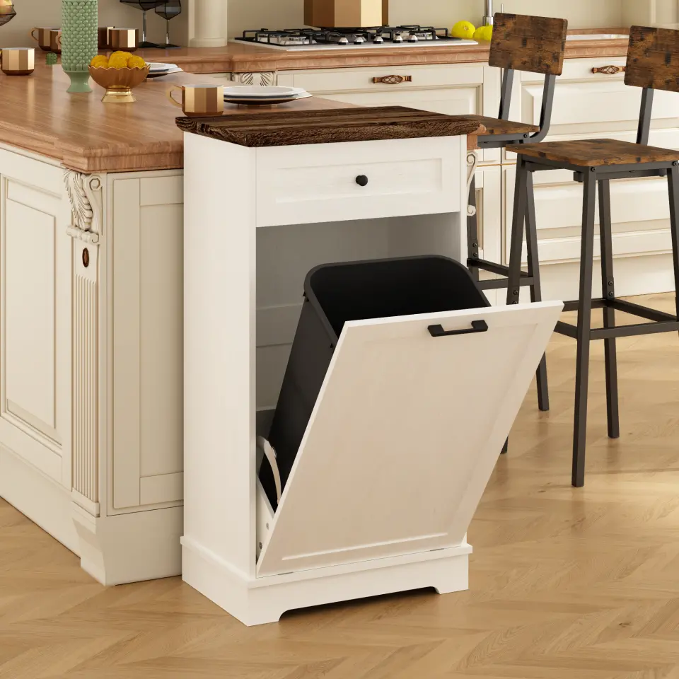 Two-Tone Tilt-Out Concealed Kitchen Trash Cabinet