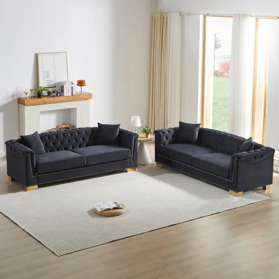 Velvet Chesterfield Six-Seat Tufted Sofa Set