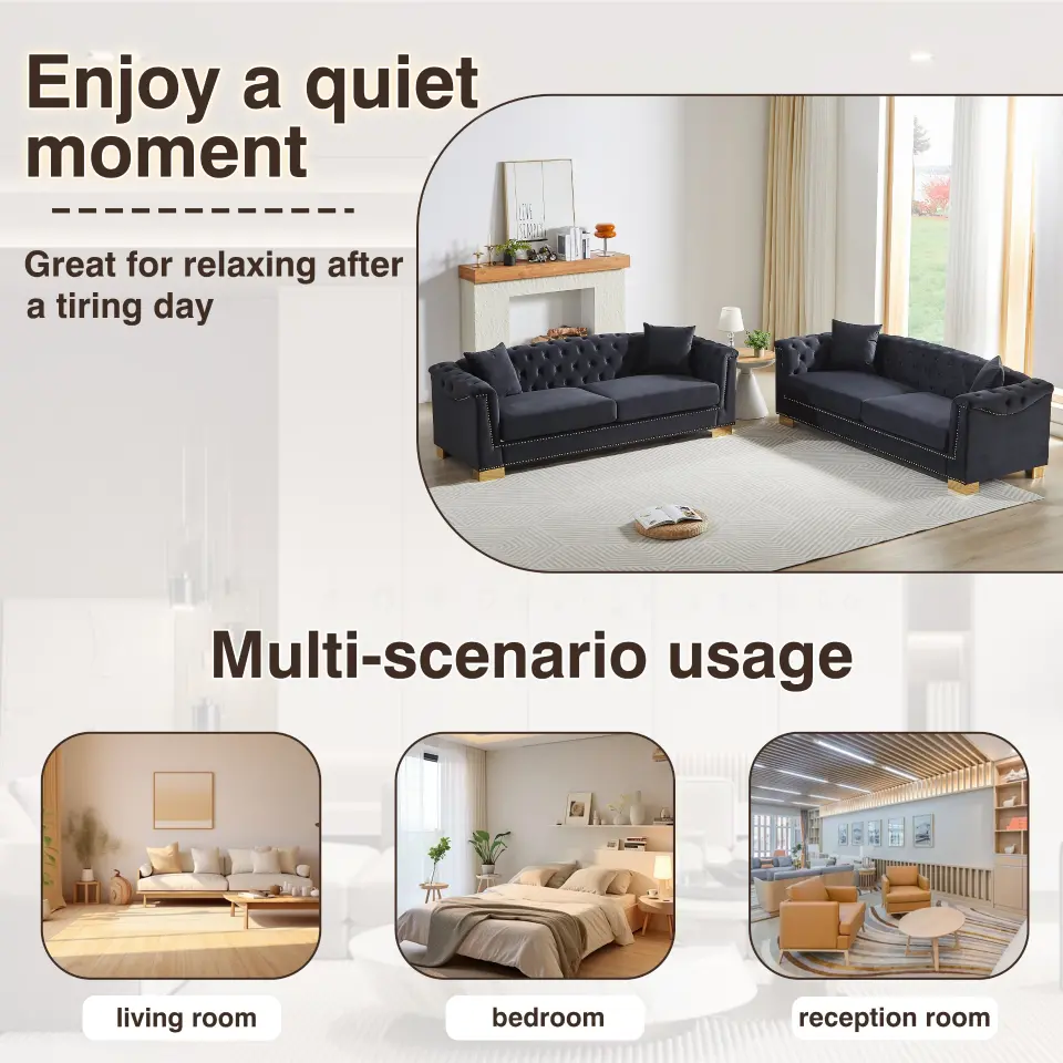 Velvet Chesterfield Six-Seat Tufted Sofa Set thumbnail 3