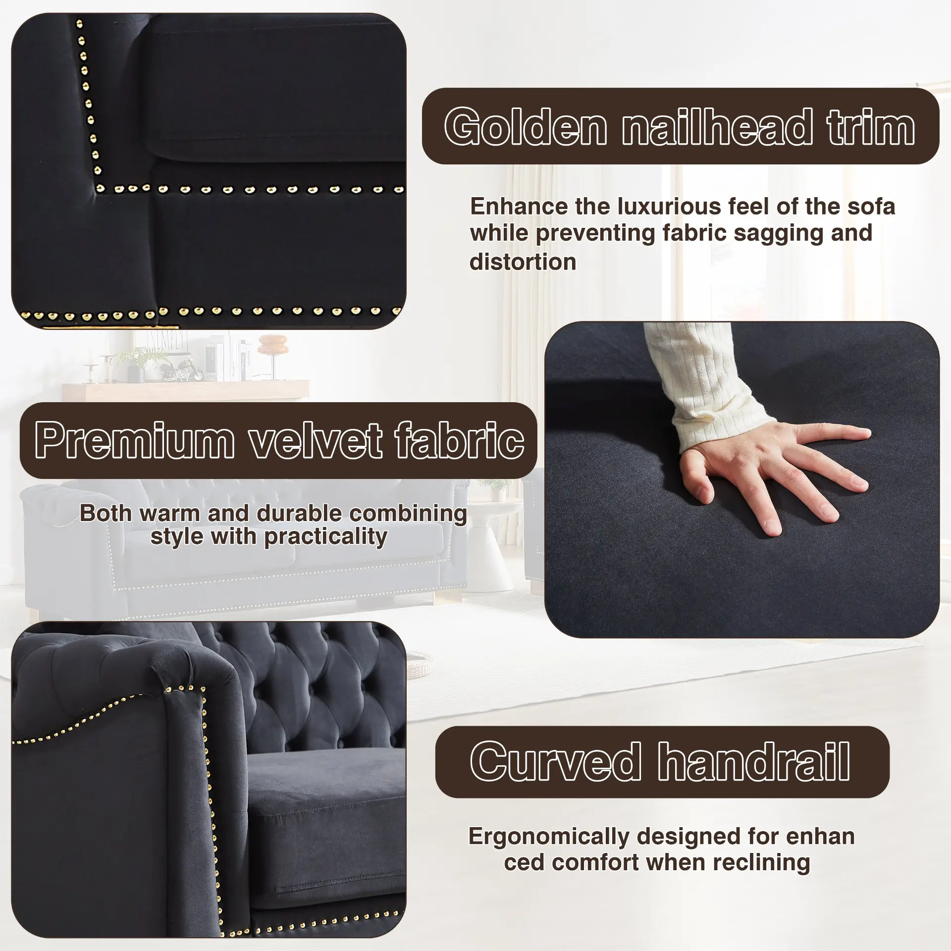 Velvet Chesterfield Six-Seat Tufted Sofa Set - view 4