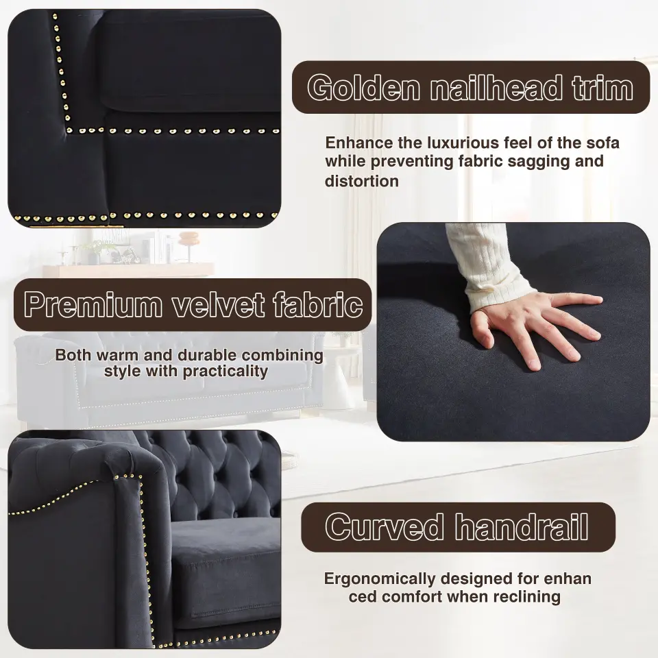 Velvet Chesterfield Six-Seat Tufted Sofa Set thumbnail 4
