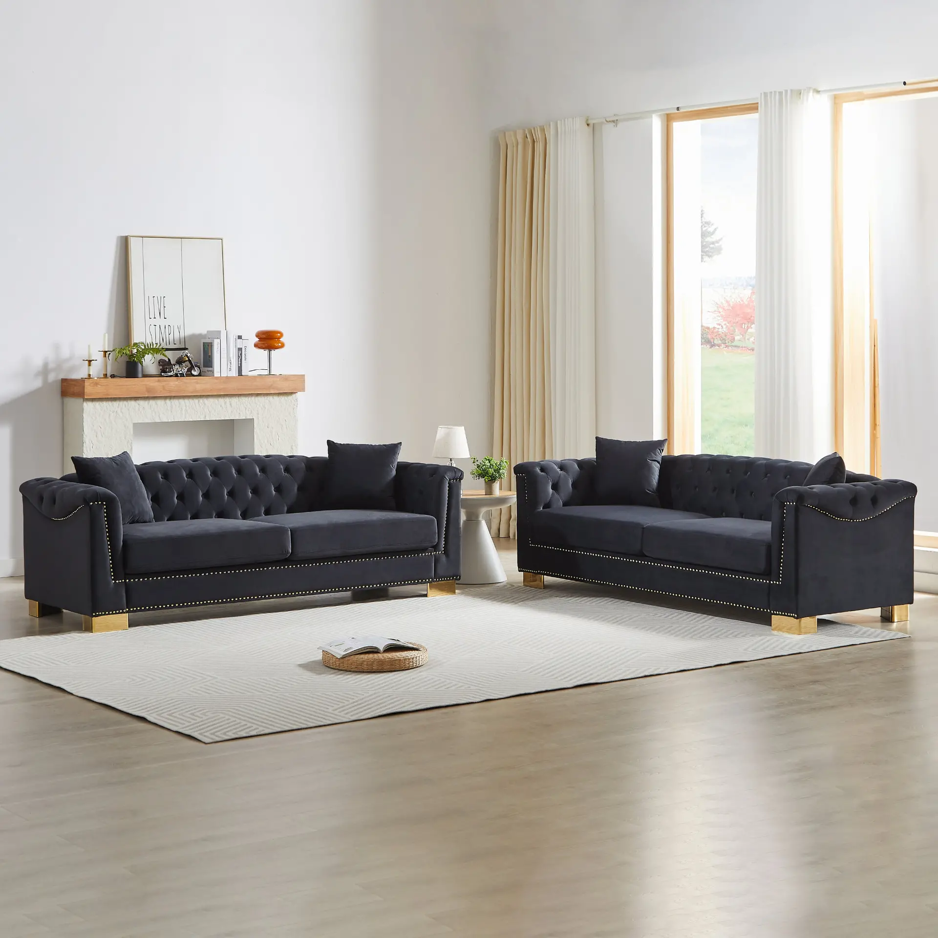 Velvet Chesterfield Six-Seat Tufted Sofa Set - view 5
