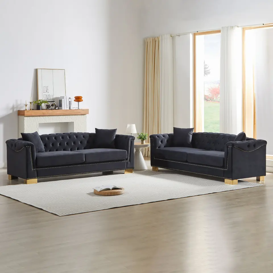 Velvet Chesterfield Six-Seat Tufted Sofa Set thumbnail 5