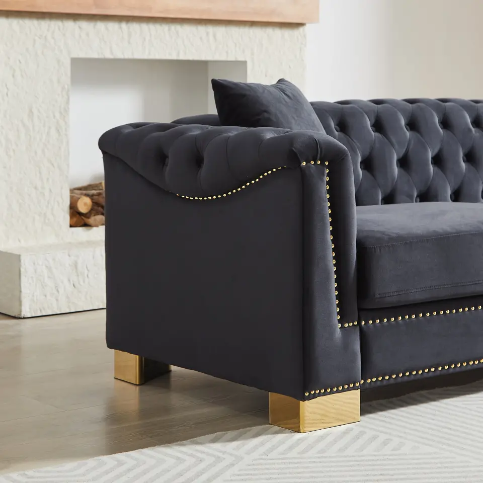Velvet Chesterfield Six-Seat Tufted Sofa Set thumbnail 6