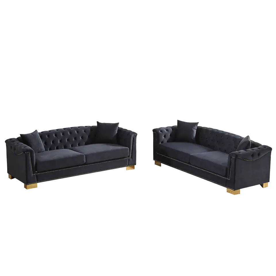 Velvet Chesterfield Six-Seat Tufted Sofa Set thumbnail 12