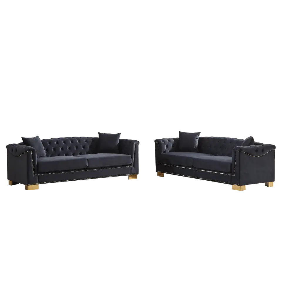 Velvet Chesterfield Six-Seat Tufted Sofa Set thumbnail 13
