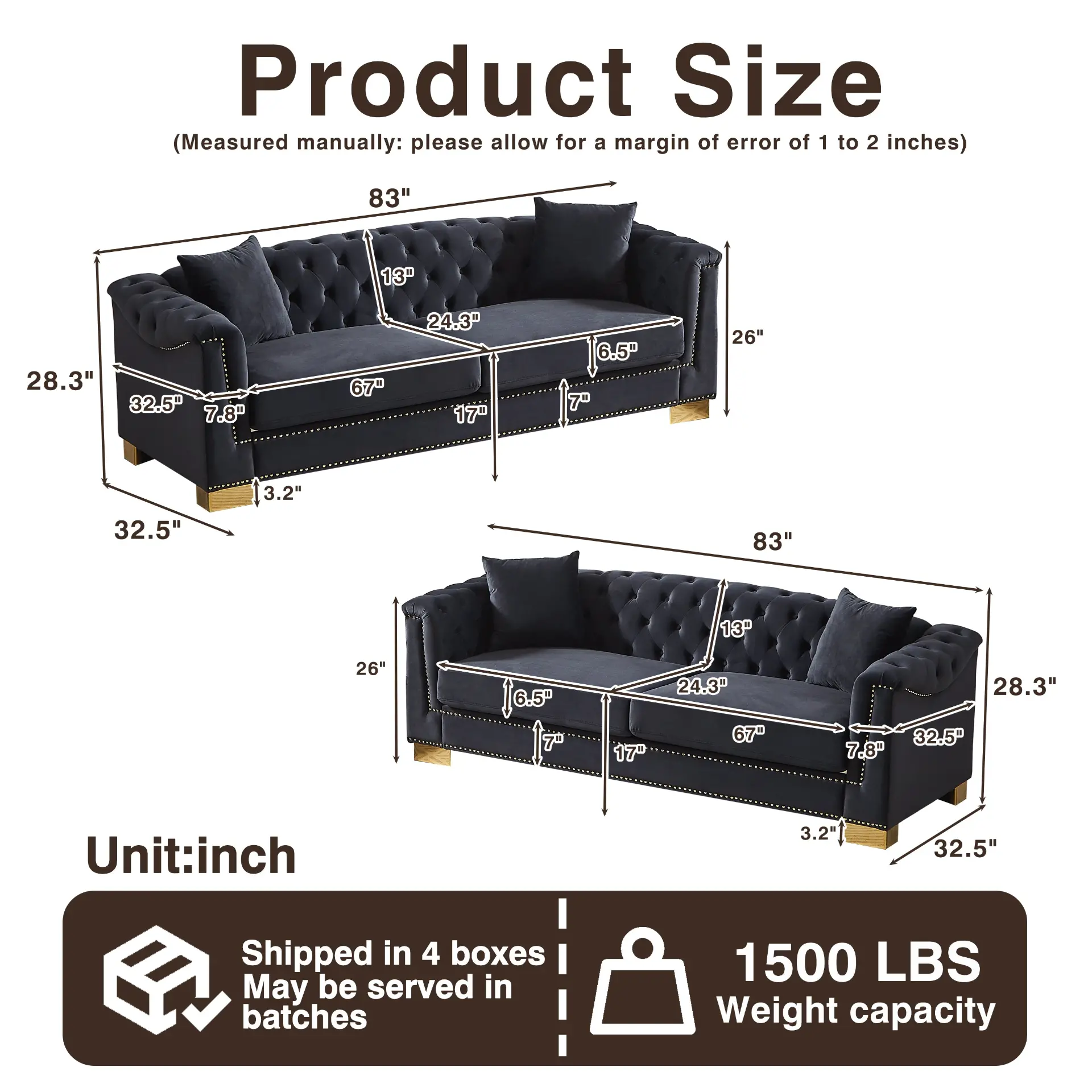 Velvet Chesterfield Six-Seat Tufted Sofa Set - view 14
