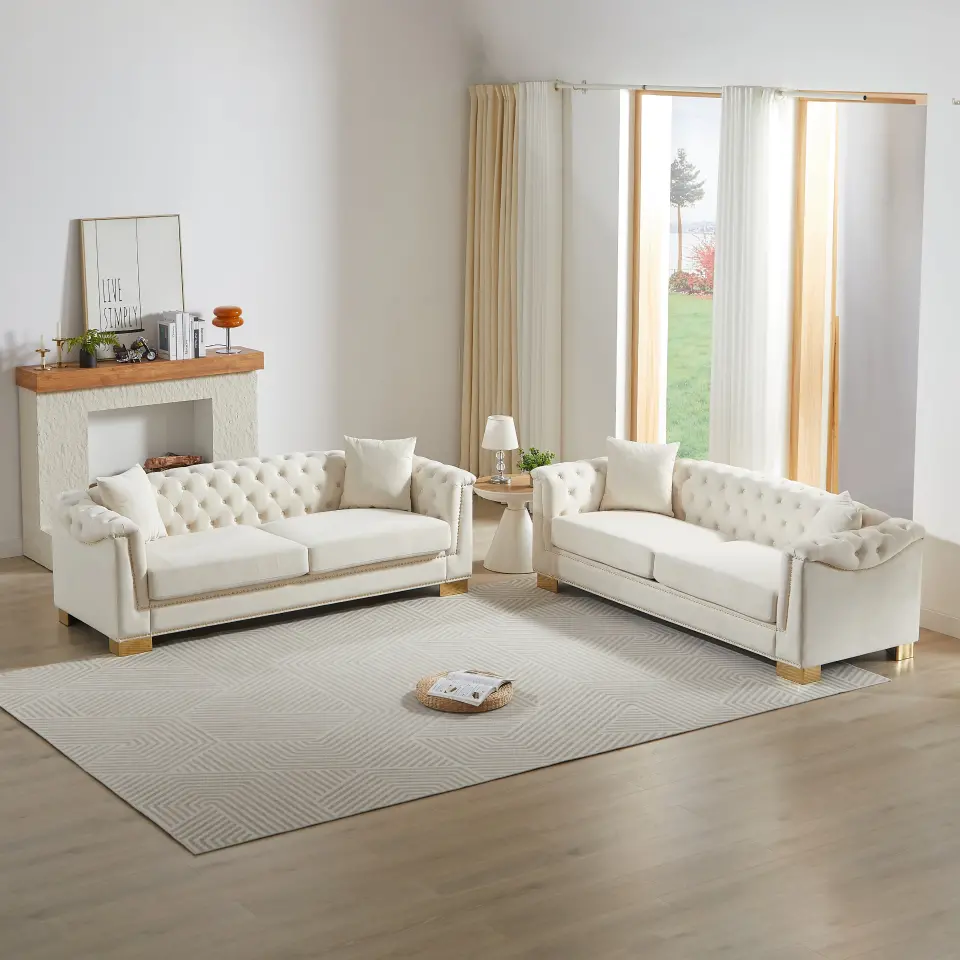 Velvet Chesterfield Six-Seat Tufted Sofa Set thumbnail 15