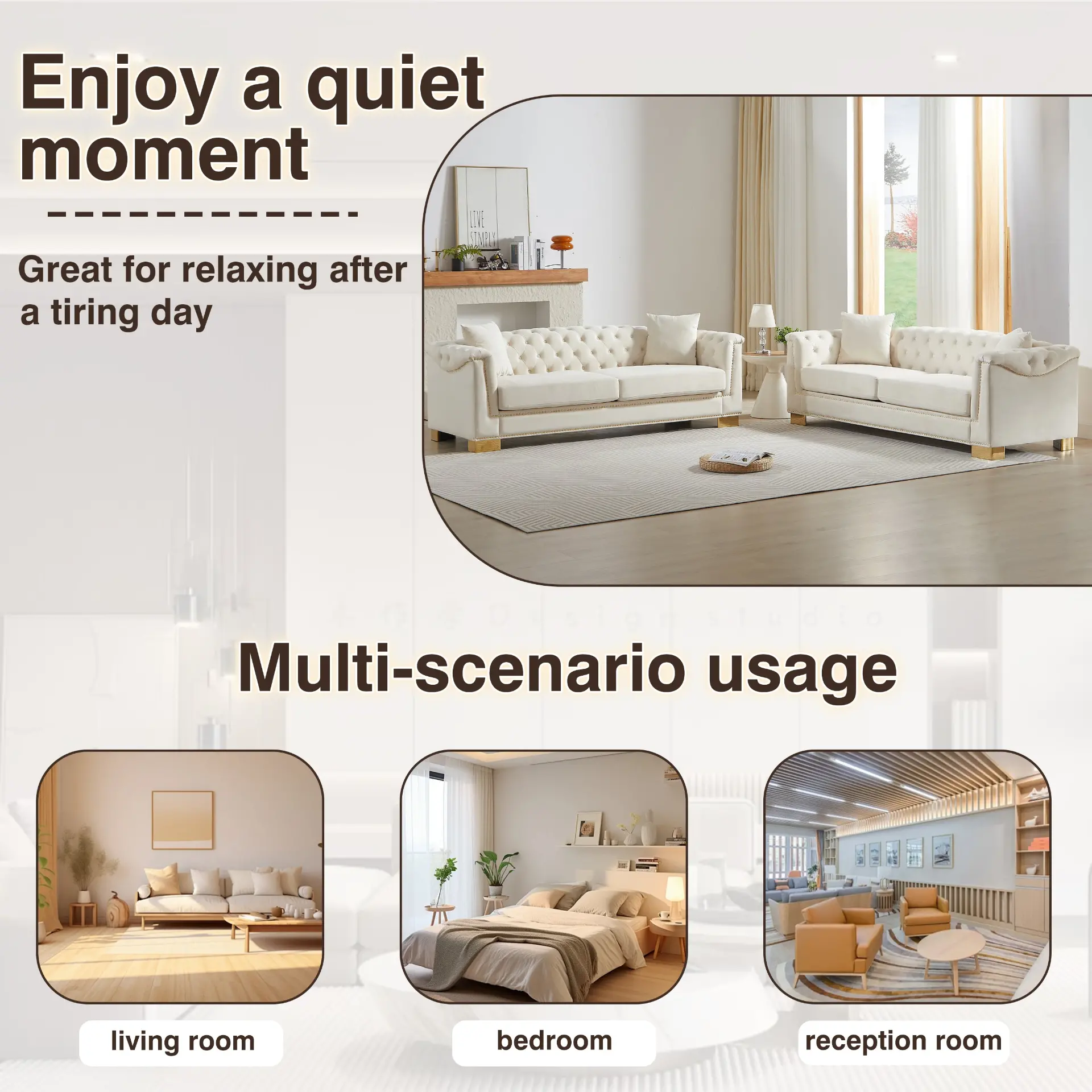 Velvet Chesterfield Six-Seat Tufted Sofa Set - view 16