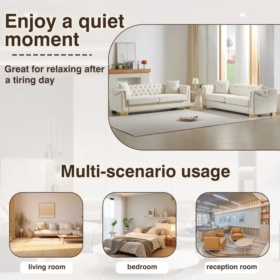 Velvet Chesterfield Six-Seat Tufted Sofa Set thumbnail 16