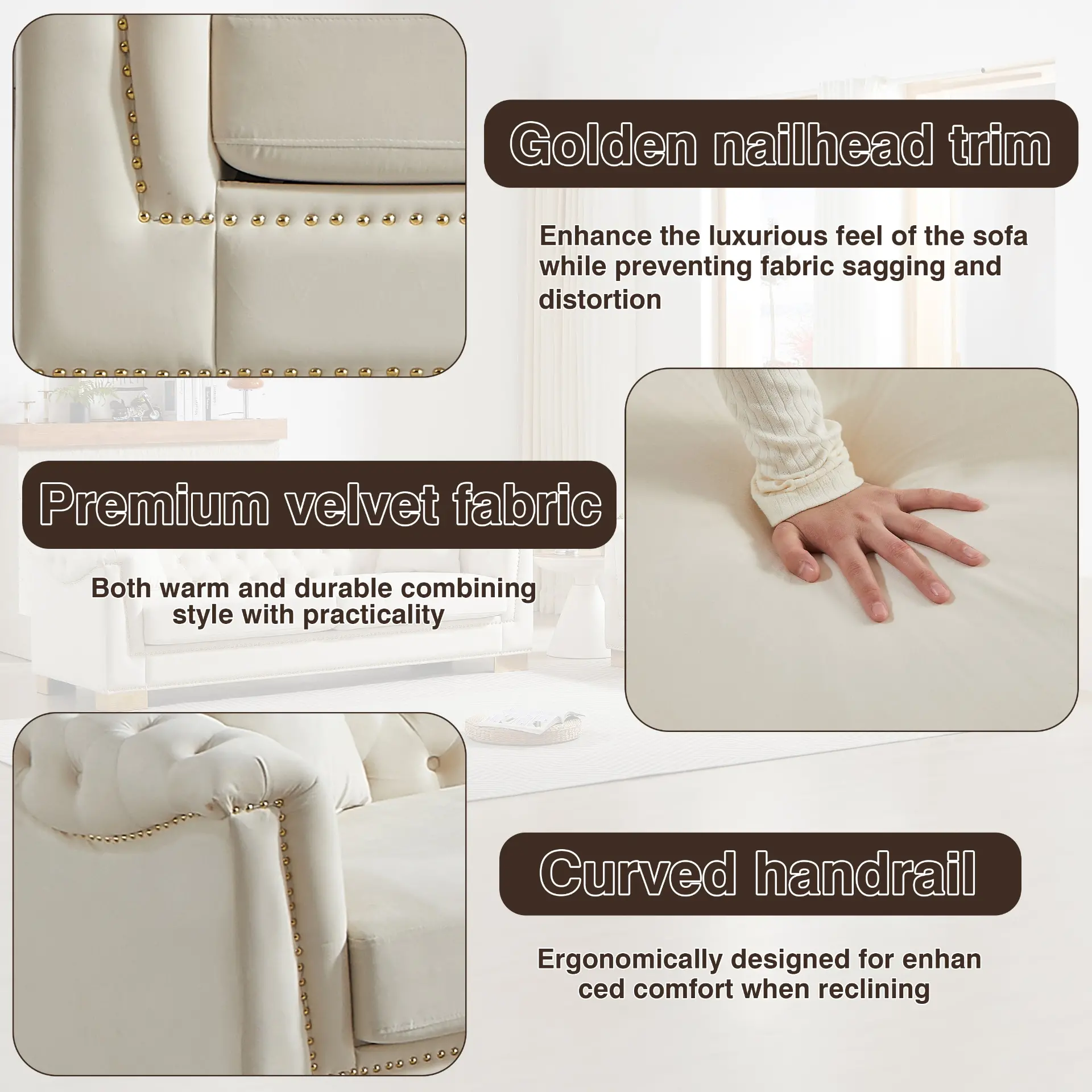 Velvet Chesterfield Six-Seat Tufted Sofa Set - view 17