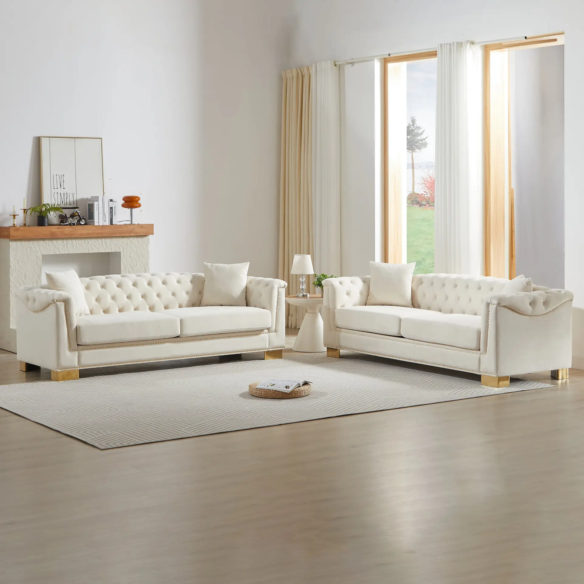 Velvet Chesterfield Six-Seat Tufted Sofa Set - view 19