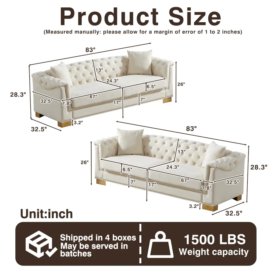 Velvet Chesterfield Six-Seat Tufted Sofa Set thumbnail 28
