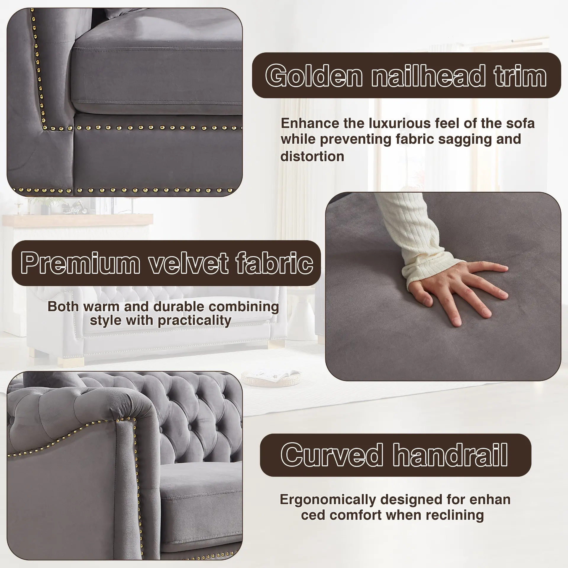 Velvet Chesterfield Six-Seat Tufted Sofa Set - view 30
