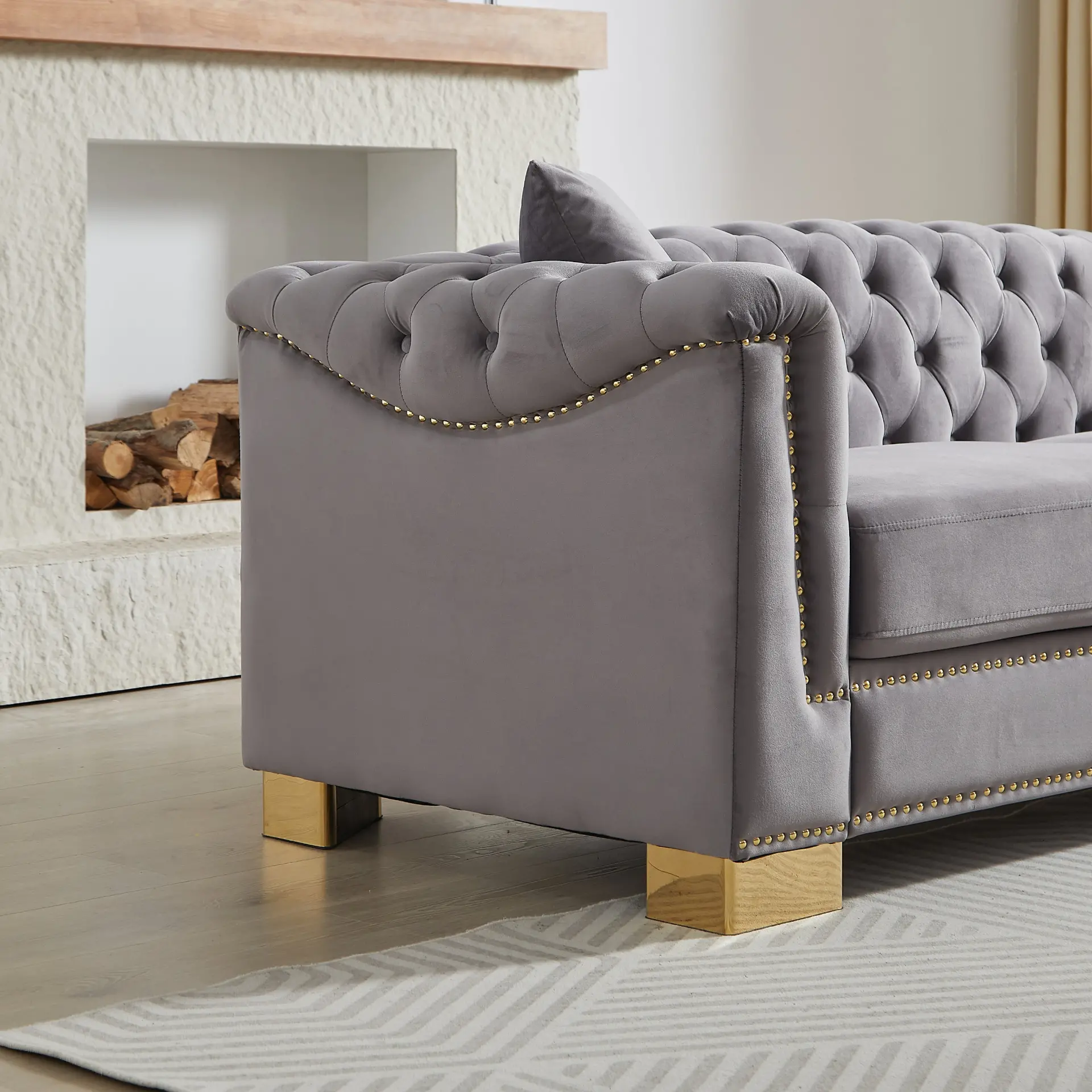 Velvet Chesterfield Six-Seat Tufted Sofa Set - view 34