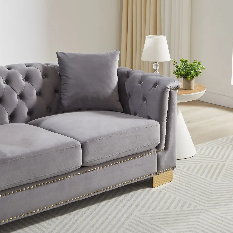 Velvet Chesterfield Six-Seat Tufted Sofa Set thumbnail 38