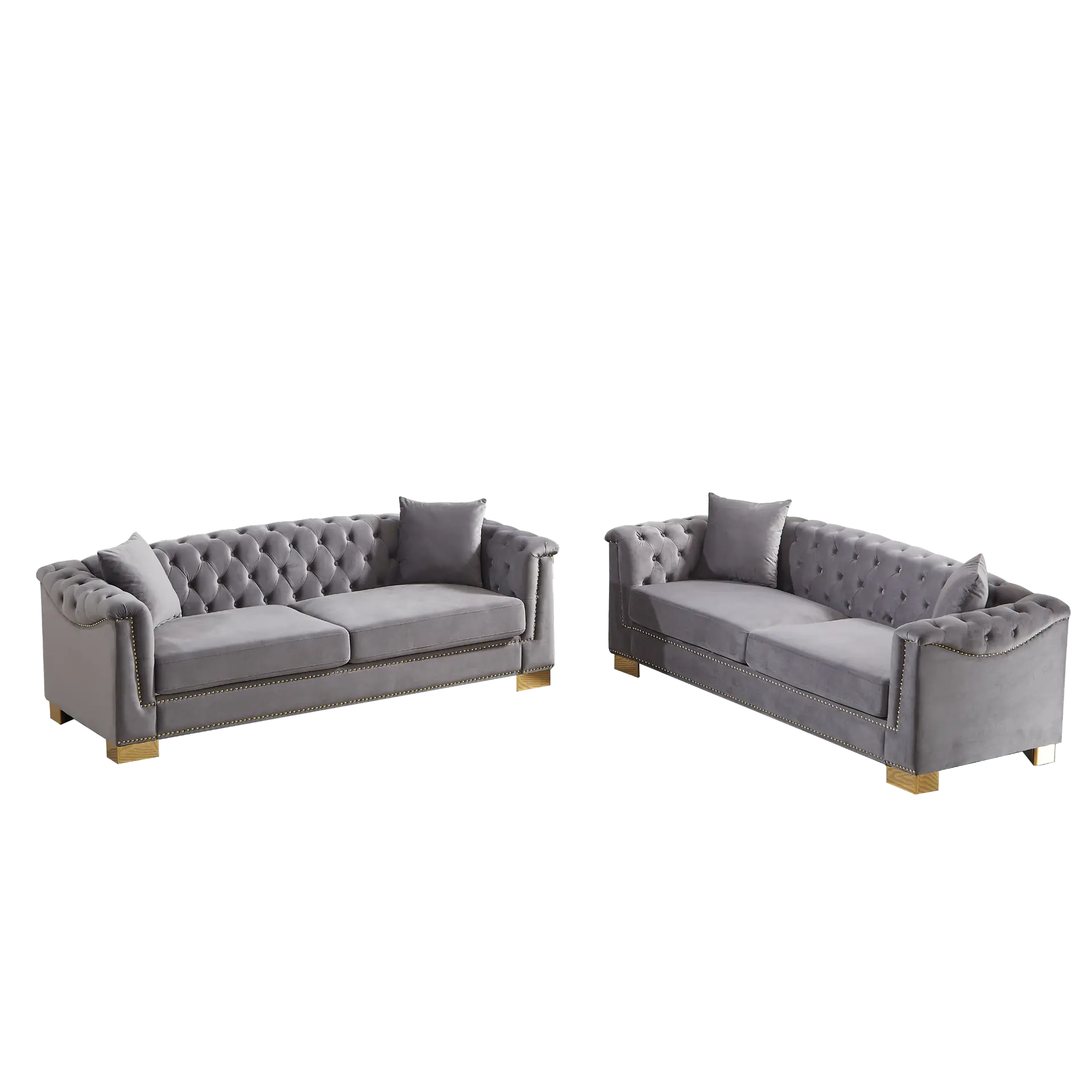 Velvet Chesterfield Six-Seat Tufted Sofa Set - view 41