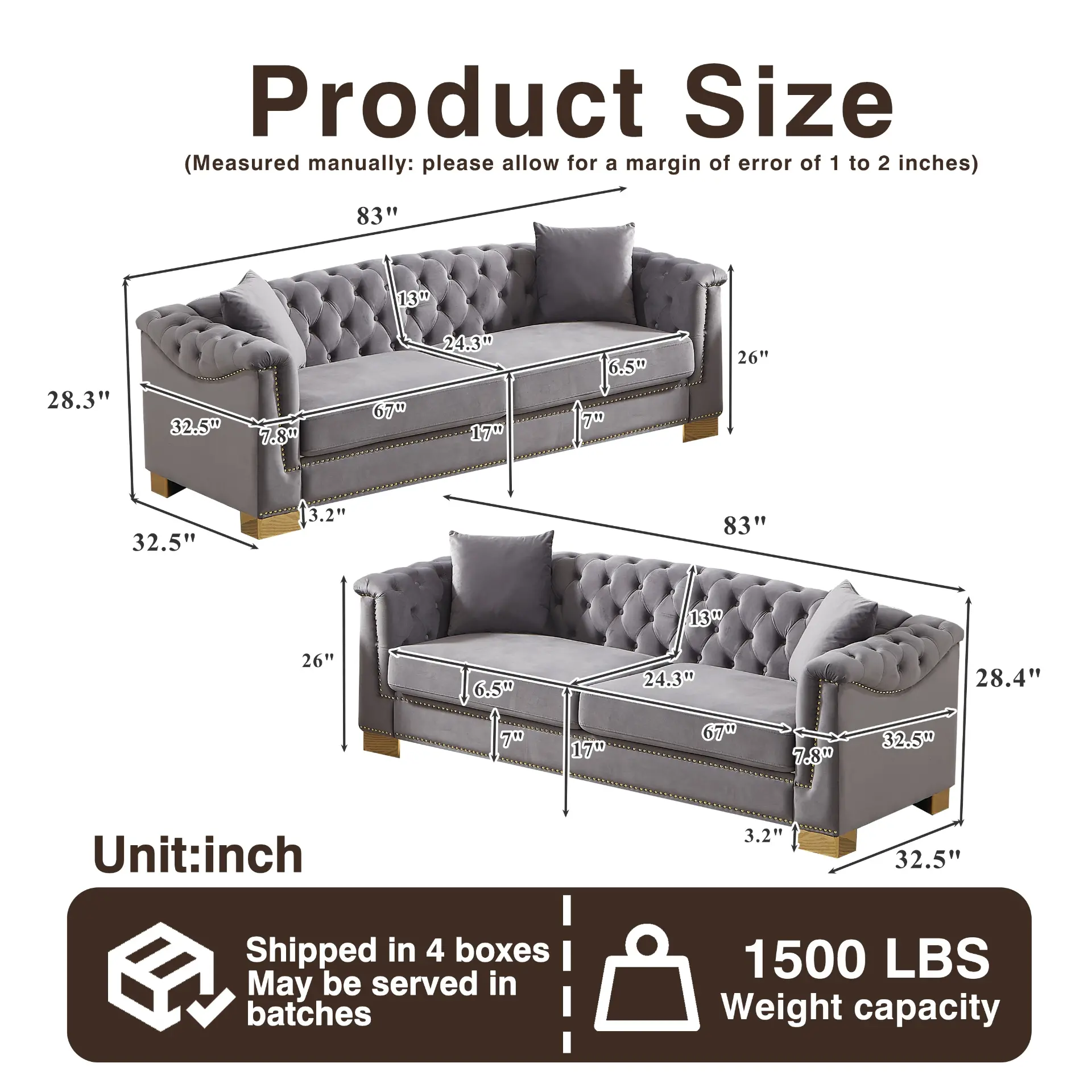 Velvet Chesterfield Six-Seat Tufted Sofa Set - view 42