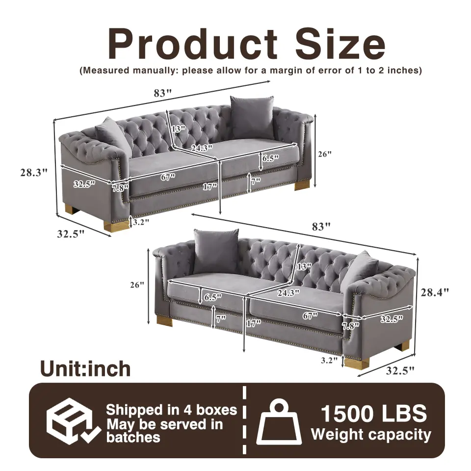 Velvet Chesterfield Six-Seat Tufted Sofa Set thumbnail 42