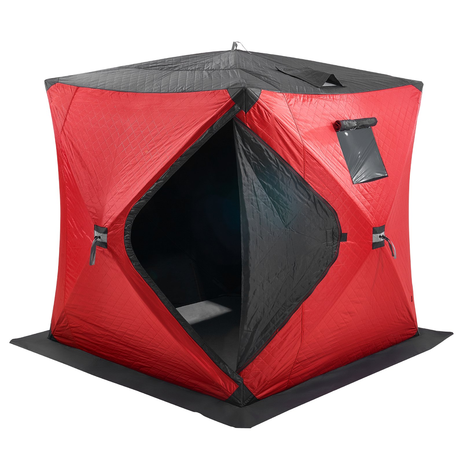 Portable Insulated Ice Shelter 3-4 Person Pop-Up Ice Fishing Tent 71"x71", Red