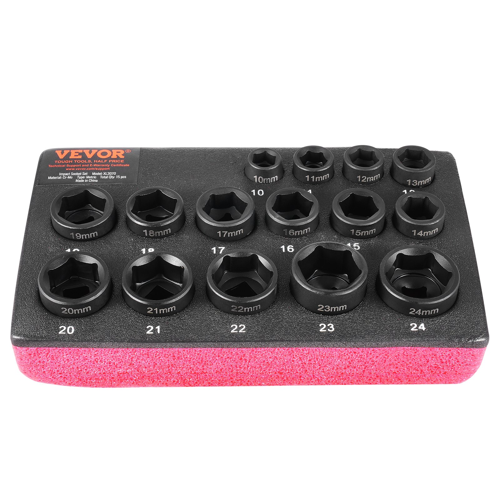 Juego de enchufes de impacto VEVOR 15 piezas 6 puntos 3/8" broca de accionamiento trinquete kit de herramientas estuche - Imagen 10 de 10