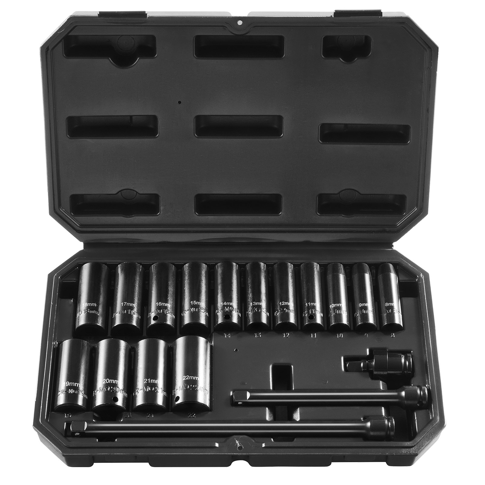 Juego de enchufes de impacto VEVOR 18 piezas 6 puntos 3/8" broca de accionamiento trinquete kit de herramientas estuche - Imagen 10 de 10