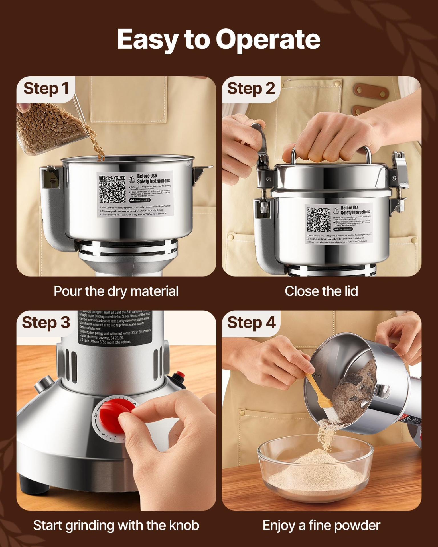 550g Electric Grain Mill Grinder, Straight Type