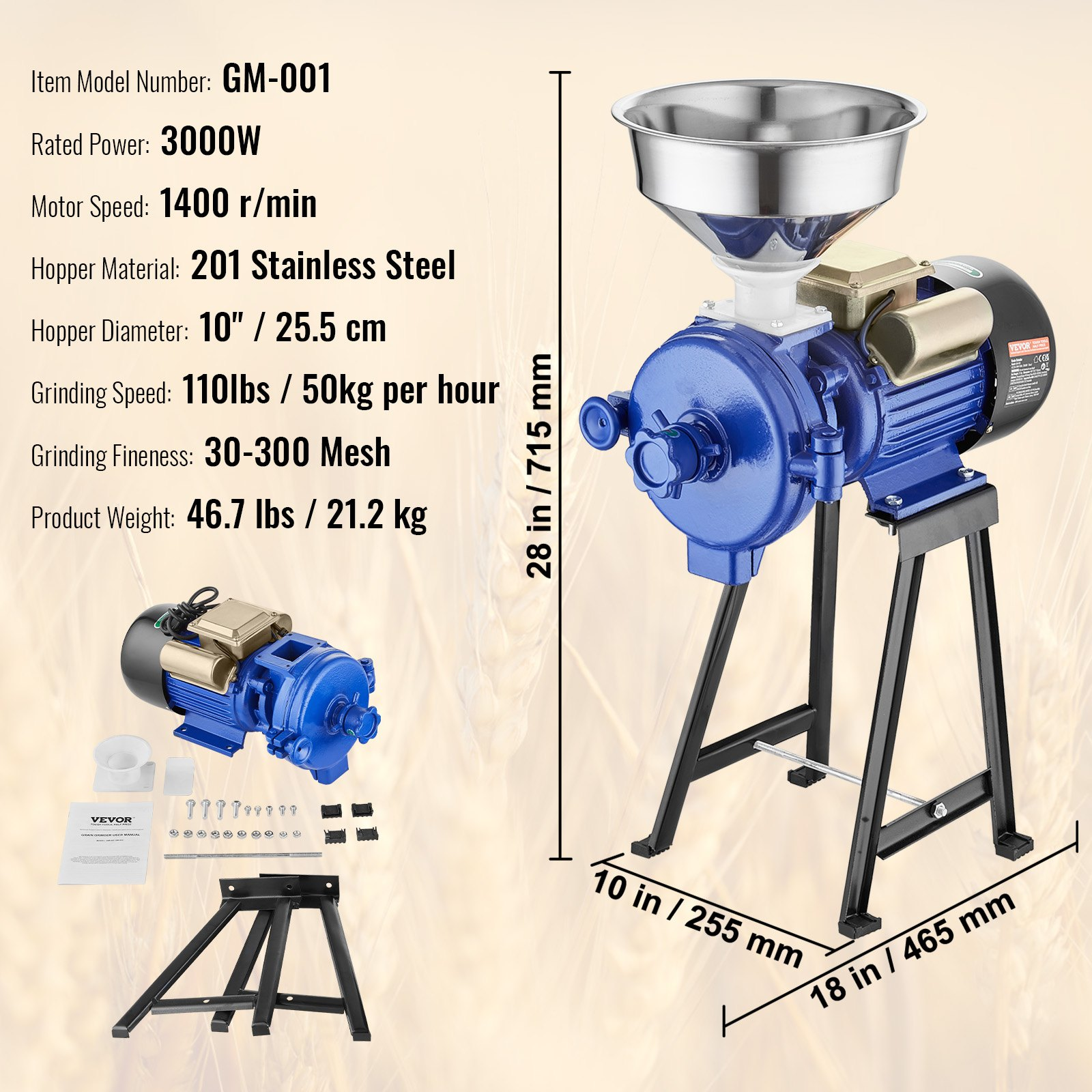 Electric Grain Mill Grinder, 3000W Spice Grinders, Dry Grinder