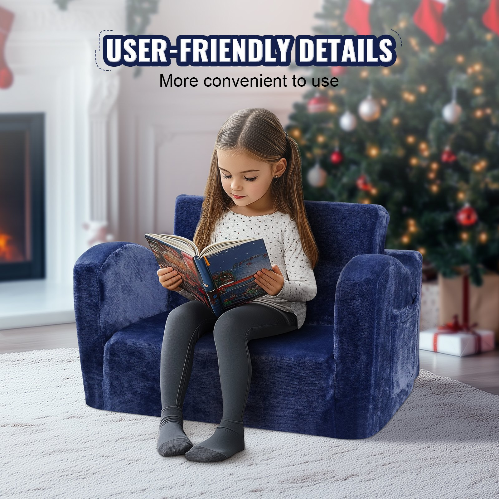 2-in-1 Kids Couch, Toddler Chair Sofa Bed Convertible Lounger for Playroom, Blue - Picture 5 of 10