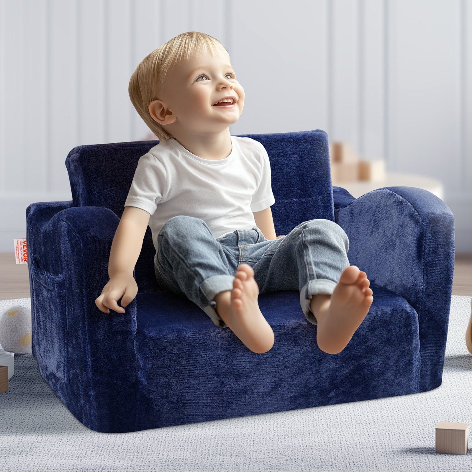 2-in-1 Kids Couch, Toddler Chair Sofa Bed Convertible Lounger for Playroom, Blue - Picture 7 of 10