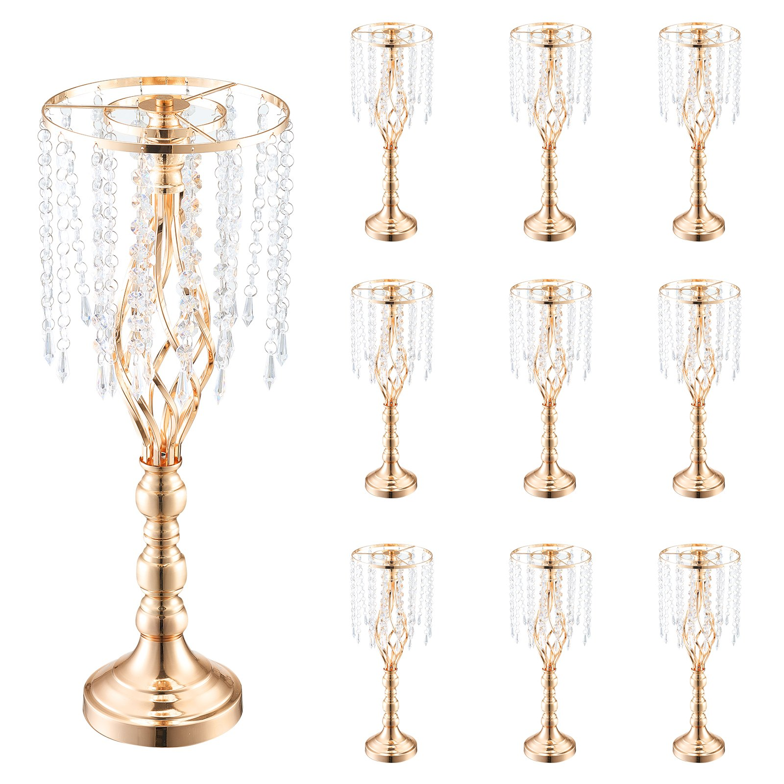 10PCS 55cm/21.65” Tall Crystal Wedding Flower Stand Vase for Party Decor