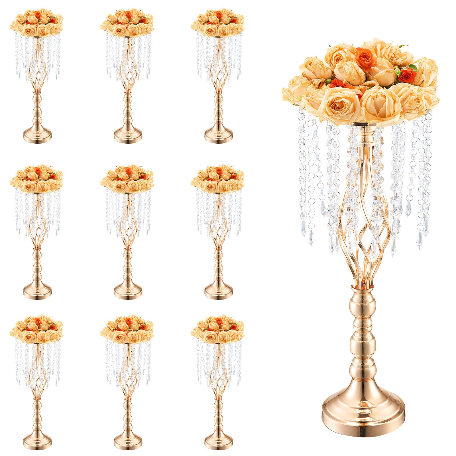 10PCS 55cm/21.65” Tall Crystal Wedding Flower Stand Vase for Party Decor