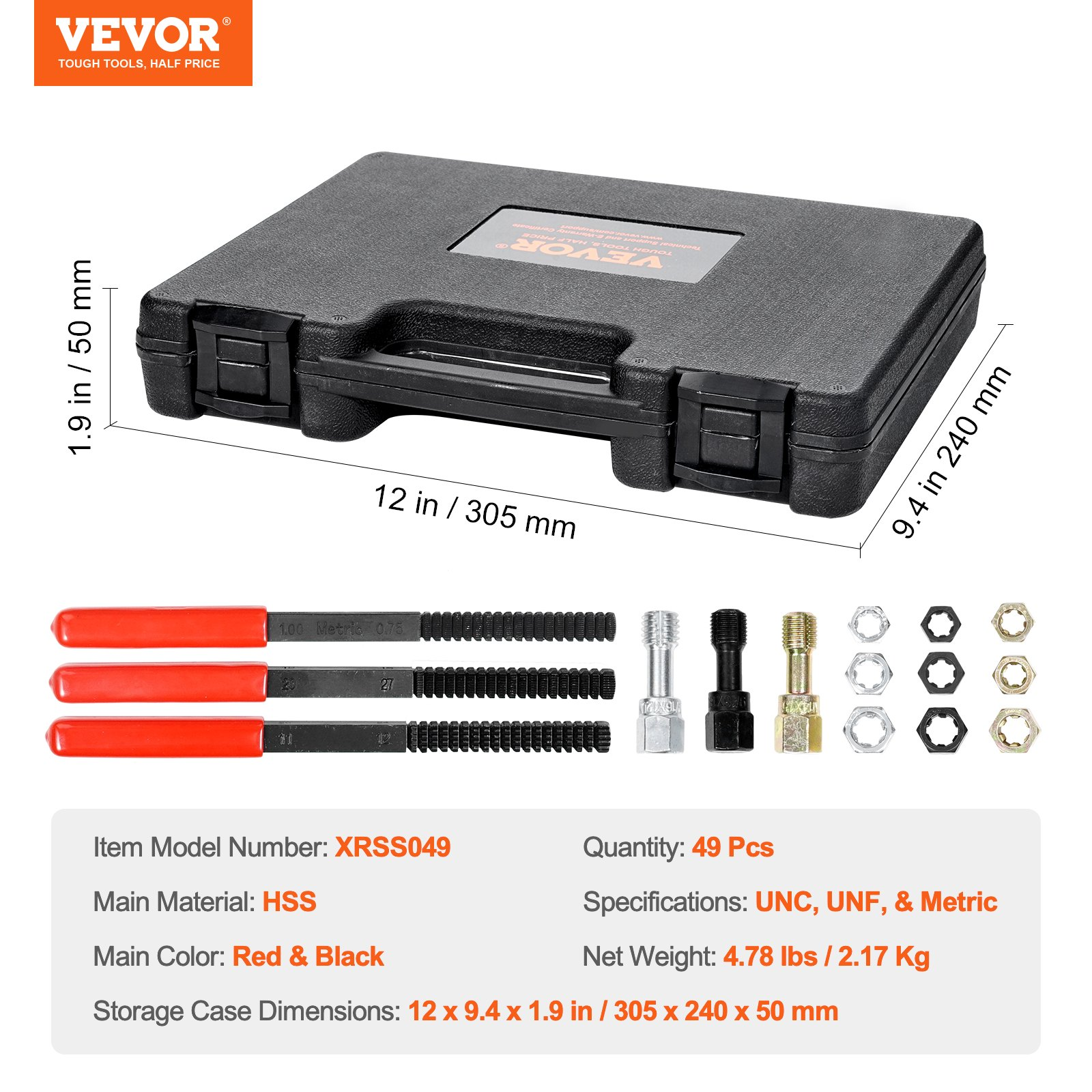 VEVOR 49PCS Thread Chaser Set UNC UNF Metric Thread Restorer Tool Rethreading - Picture 6 of 10