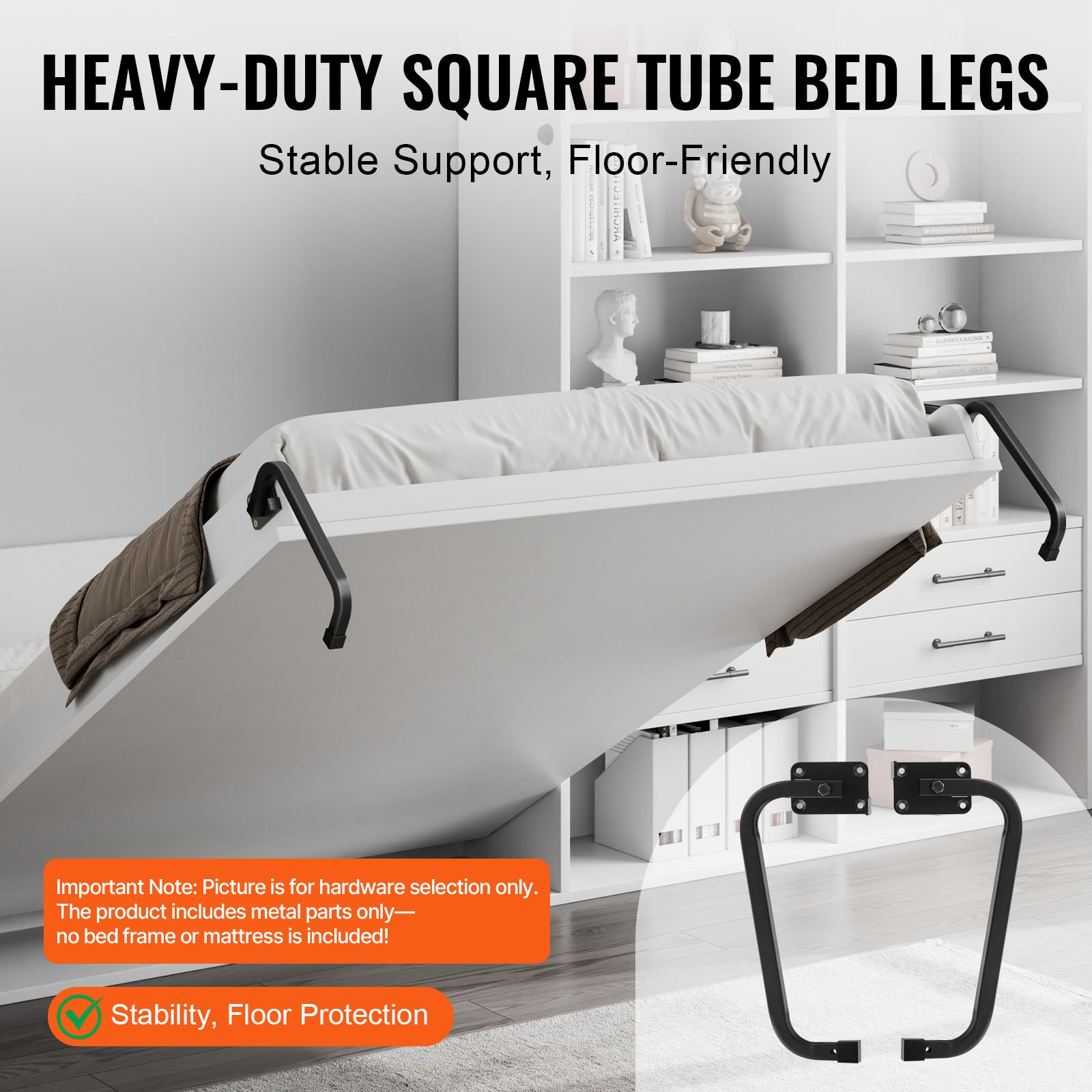 Murphy Bed Kit, Folding Cabinet Wall Bed Space Saving Design for Guestroom