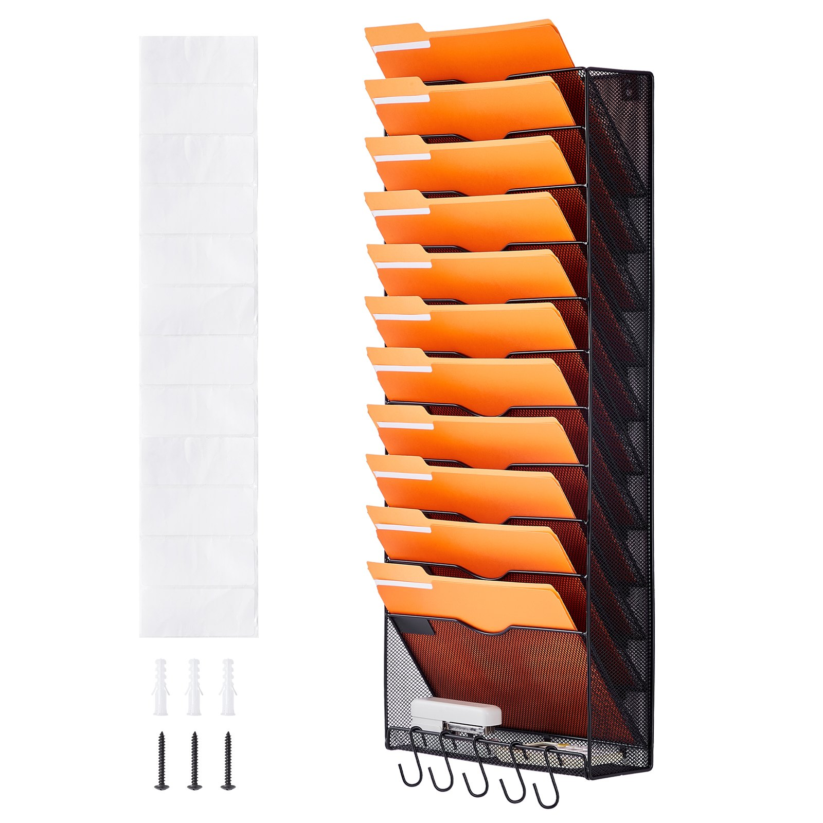 VEVOR File Wall Rack Mesh Wall File Holder - 12 Pockets, Sturdy & Easy to Instal