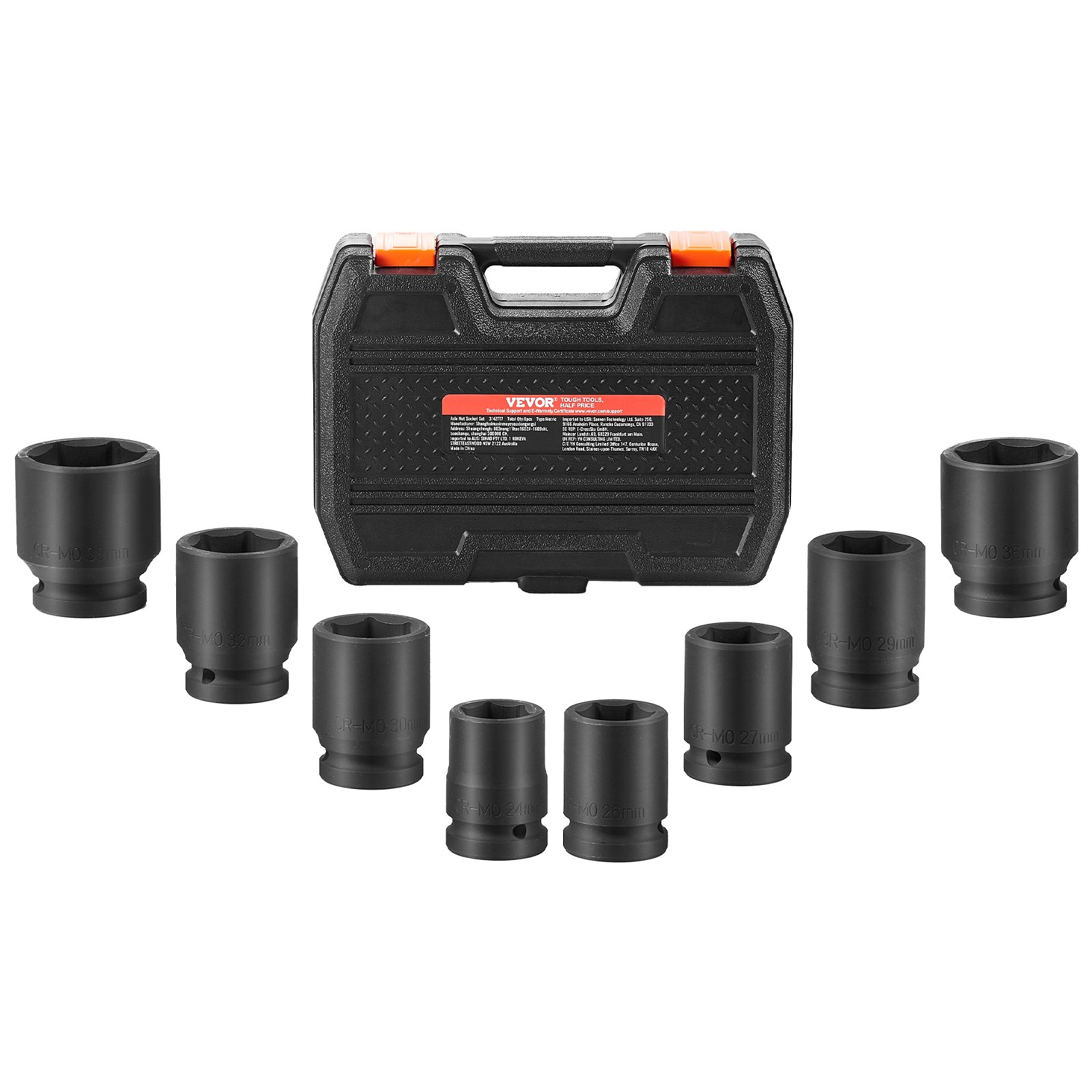 VEVOR Axle Nut Impact Socket Set 3/4" Drive 6-Point 8PCS Metric Spindle Socket - Picture 8 of 10