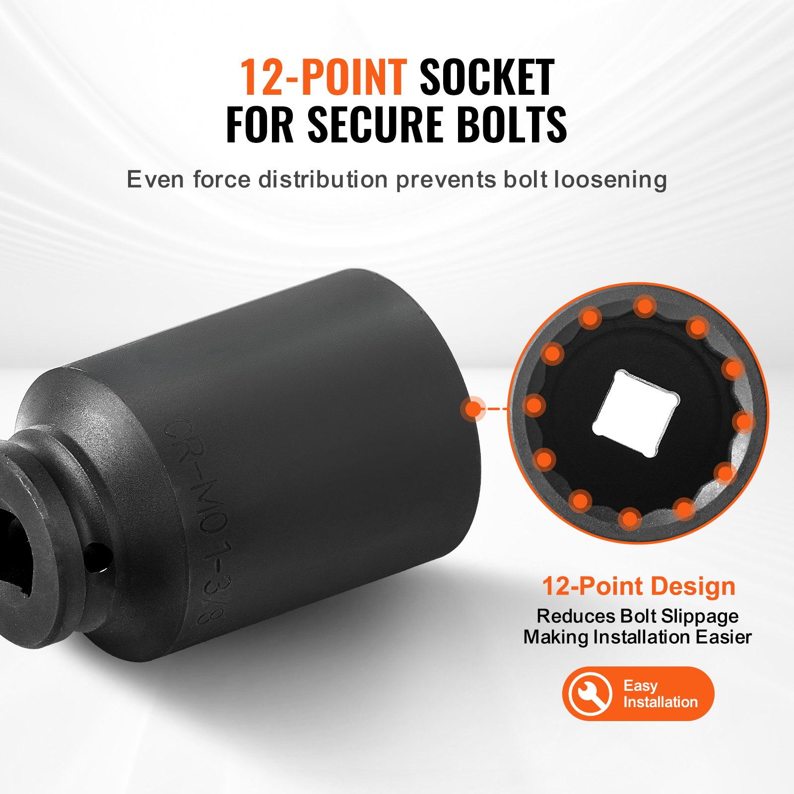 Axle Nut Impact Socket Set 1/2" Drive Deep 12-Point 8PCS Metric Nut Socket