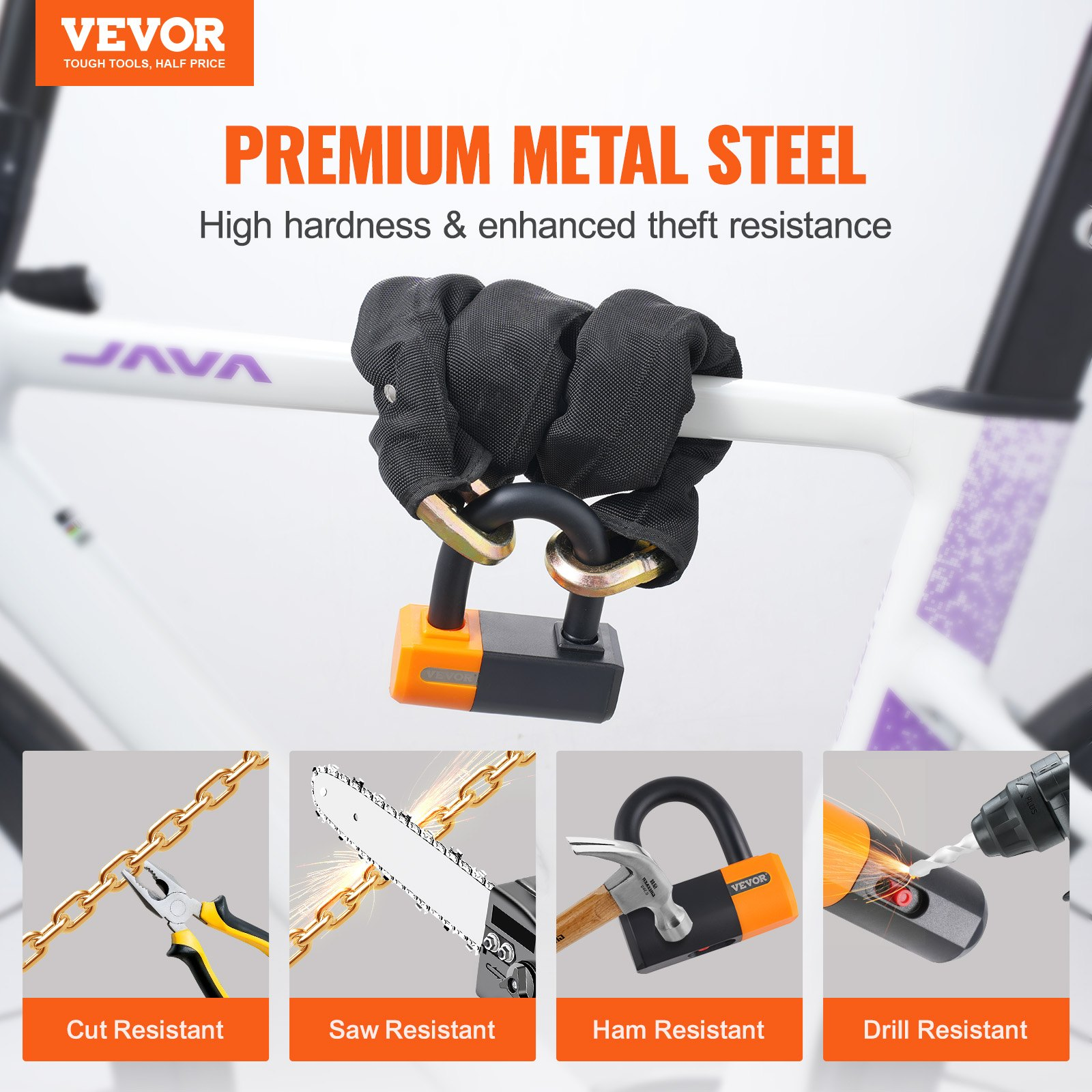 Bike Chain Lock 3.28FT Heavy Duty Bike Lock Anti-Theft Bicycle Chain Lock 14mm