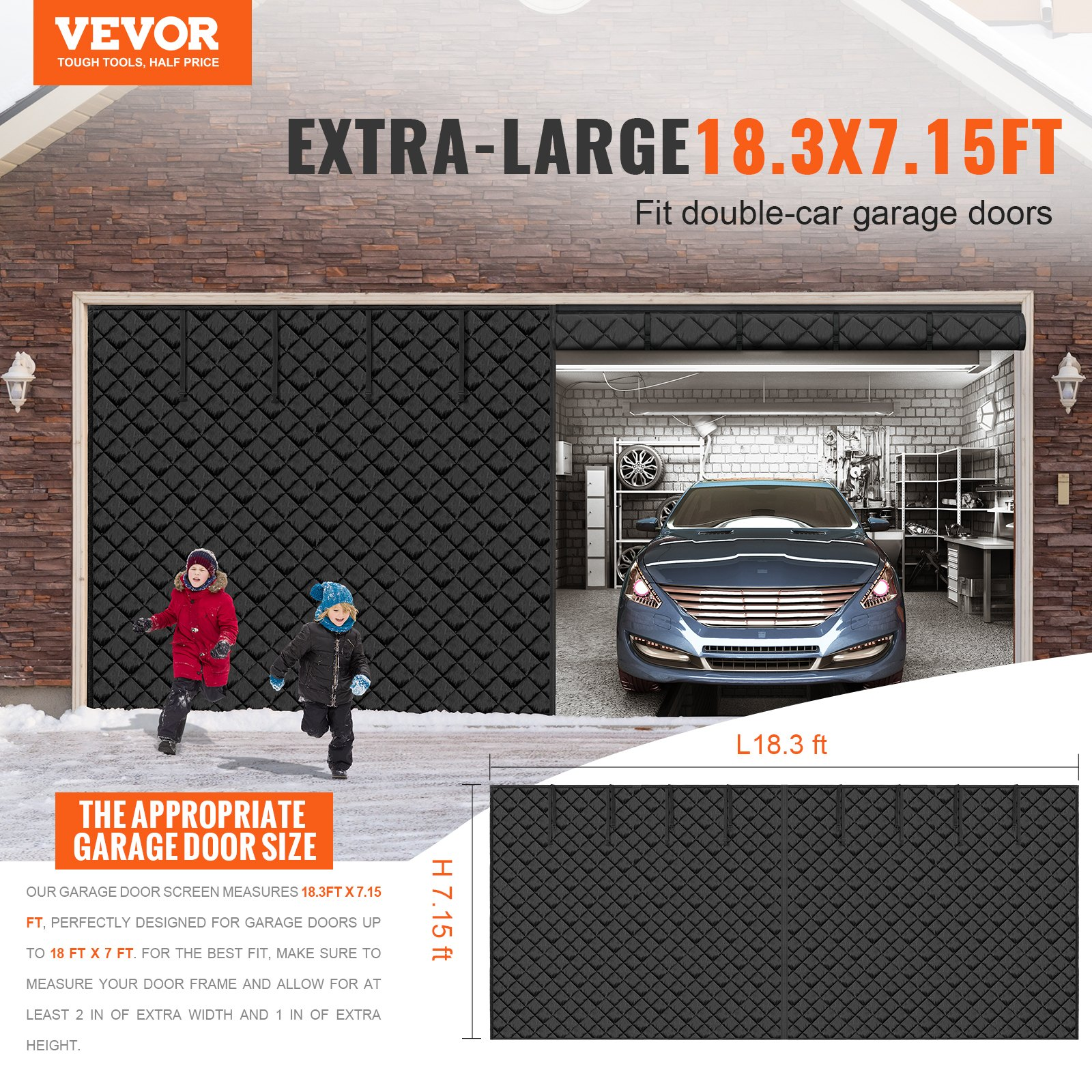 Garage Door Screen for Winter 18.3 x 7.15 ft Garage Door Insulation Kit