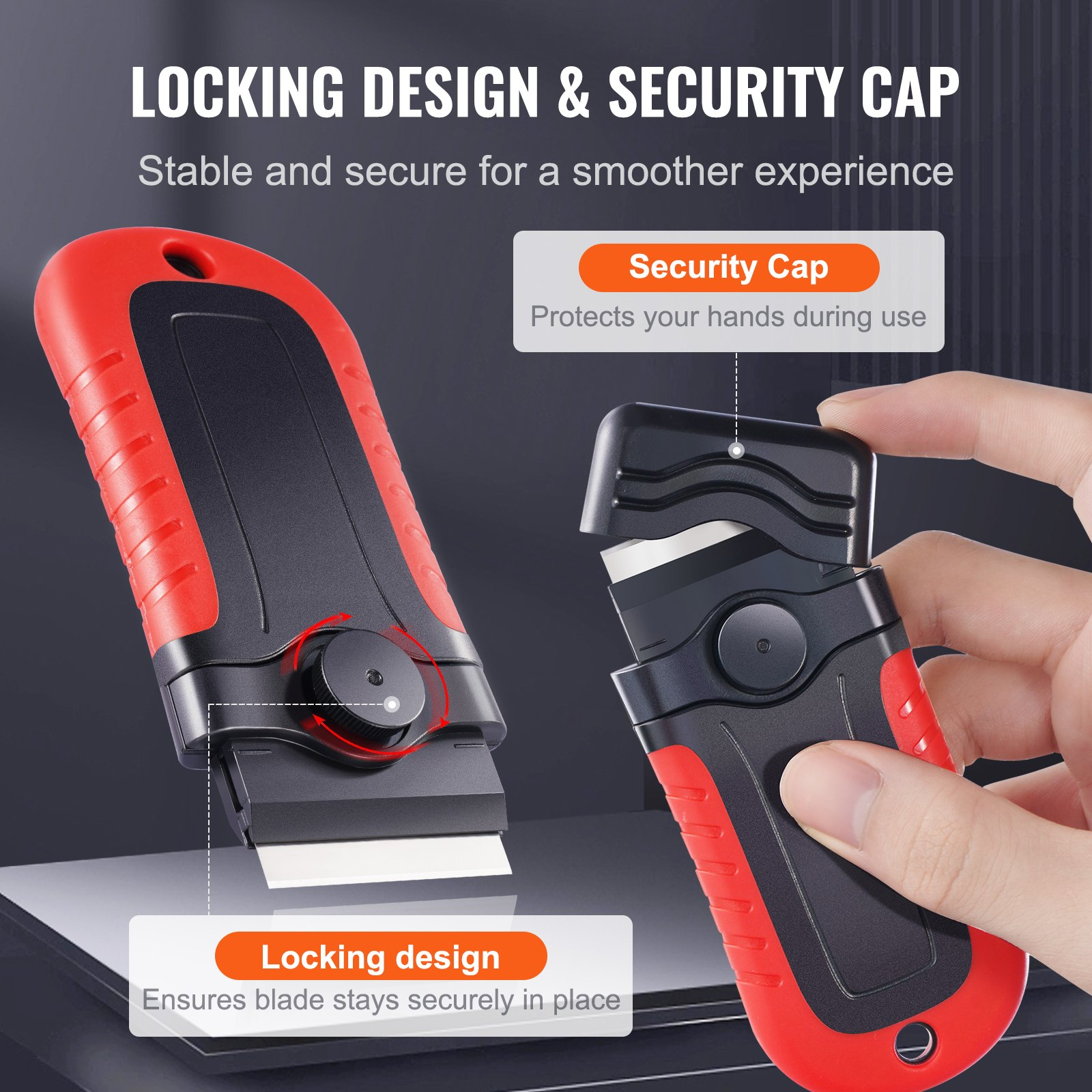 VEVOR Razor Blade Scraper Locking Scraper Tool 15 Extra Blades with Security Cap - Picture 2 of 10