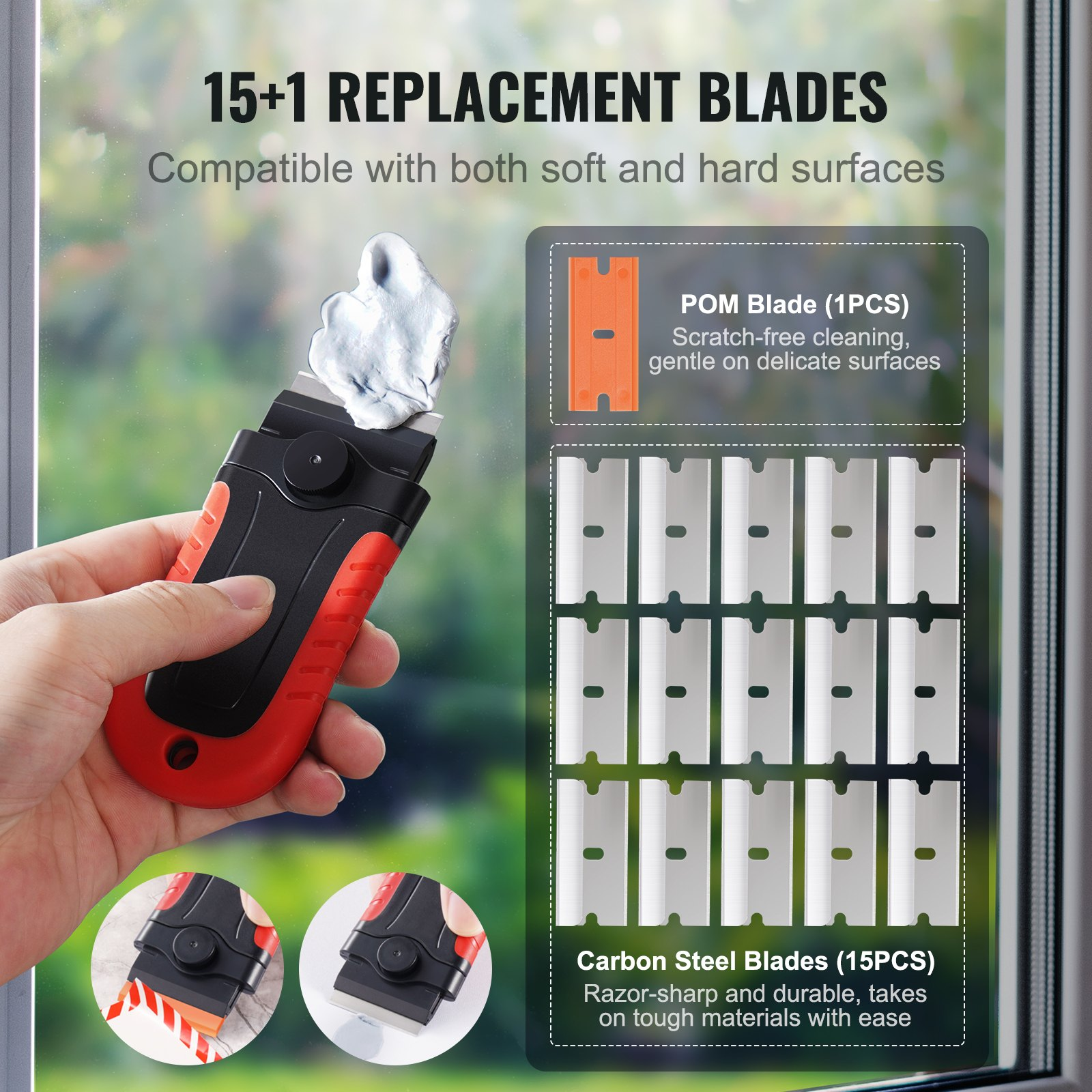 VEVOR Razor Blade Scraper Locking Scraper Tool 15 Extra Blades with Security Cap - Picture 3 of 10