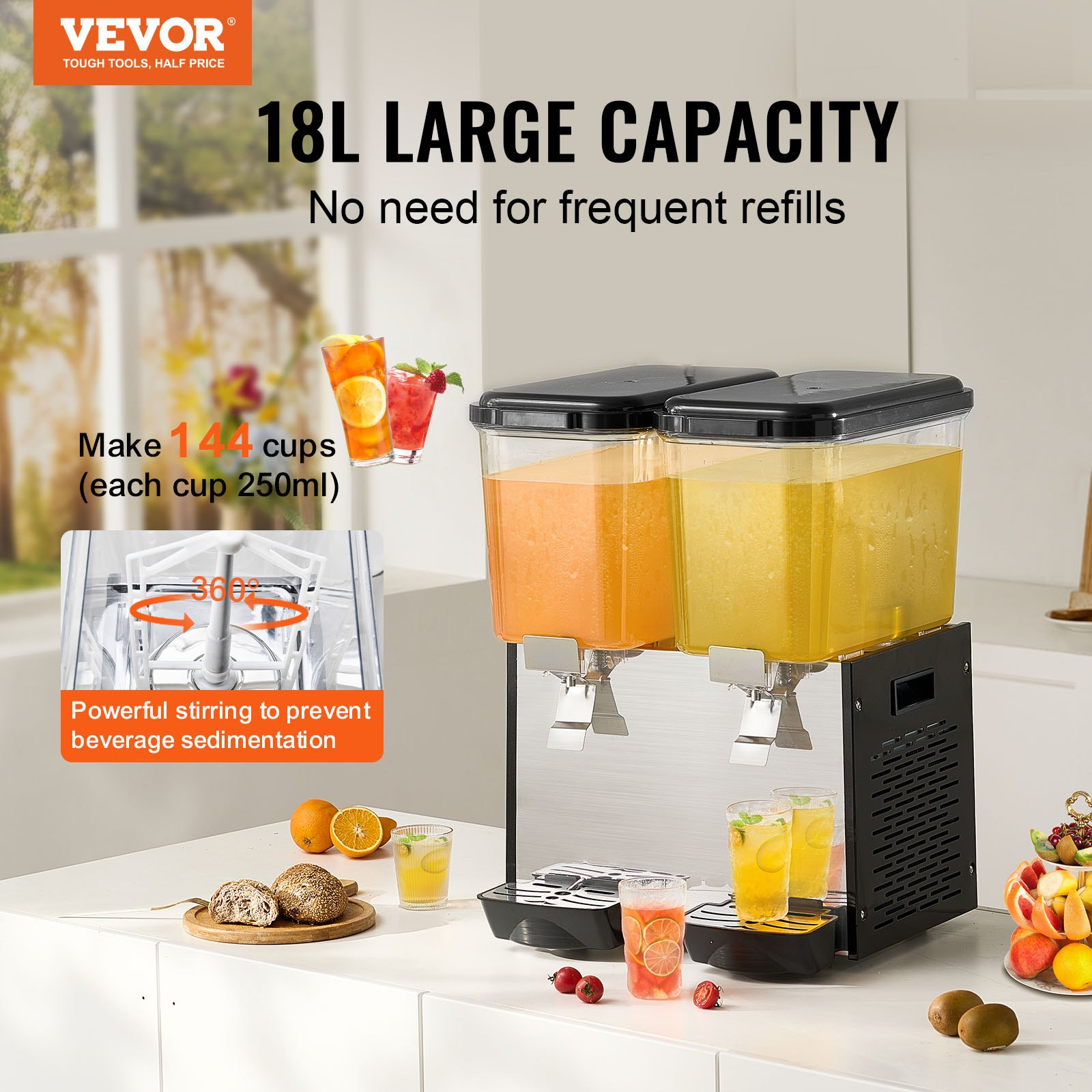 2 Tank Commercial Beverage Dispenser 18L Each 370W Juice Machine SS